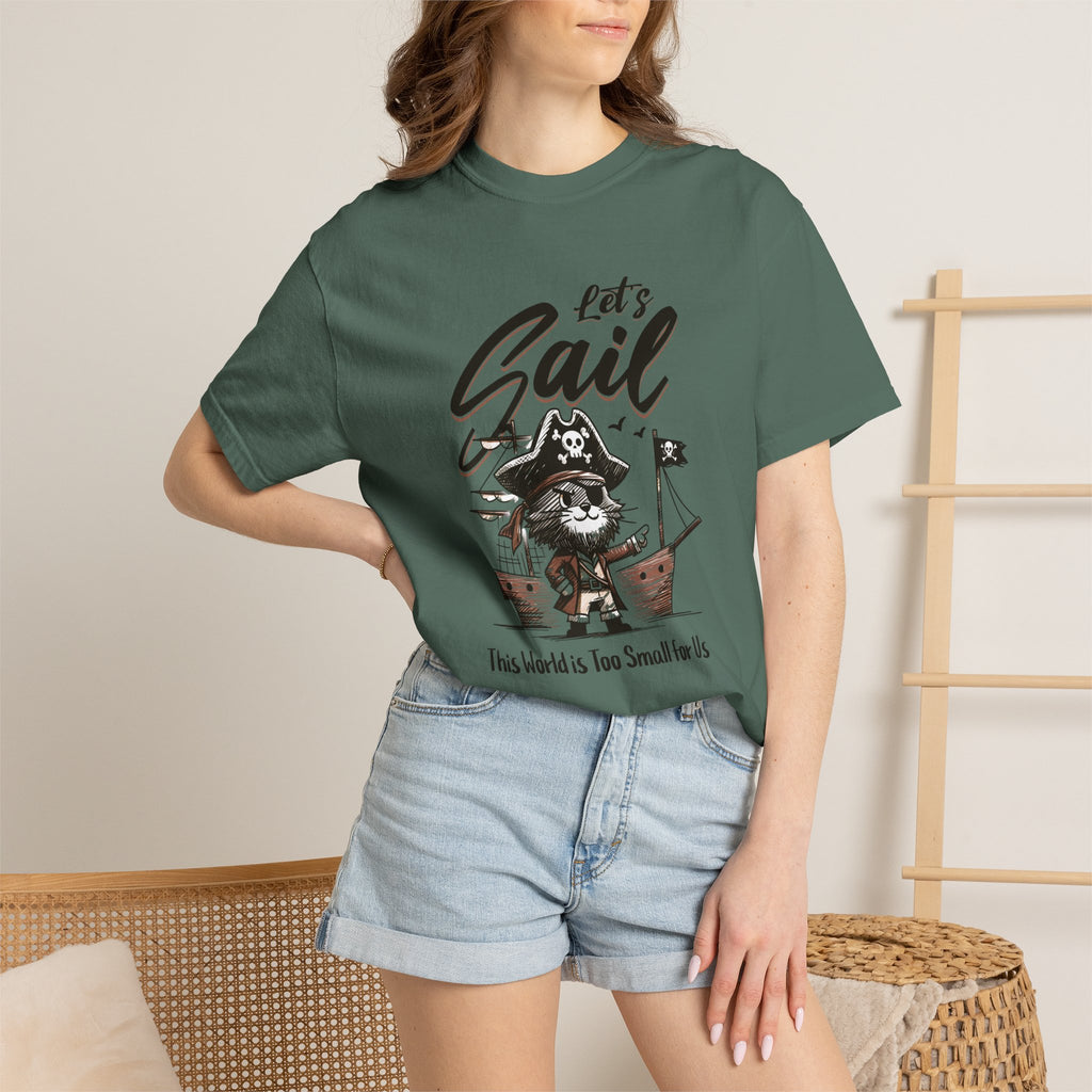 Let's Sail Pirate Cat T-Shirt — "This World Is Too Small For Us" Vintage Nautical Tee