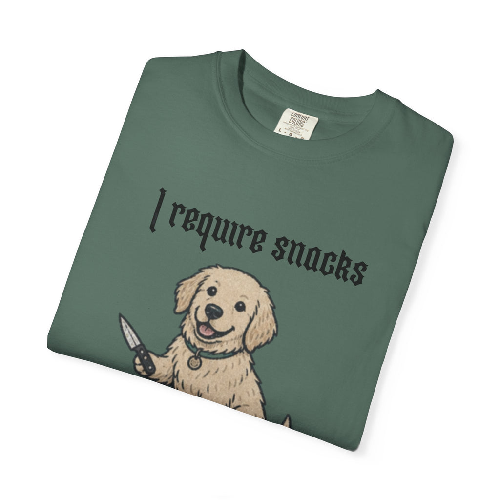 I Require Snacks T-Shirt — Cute Golden Retriever Graphic Tee