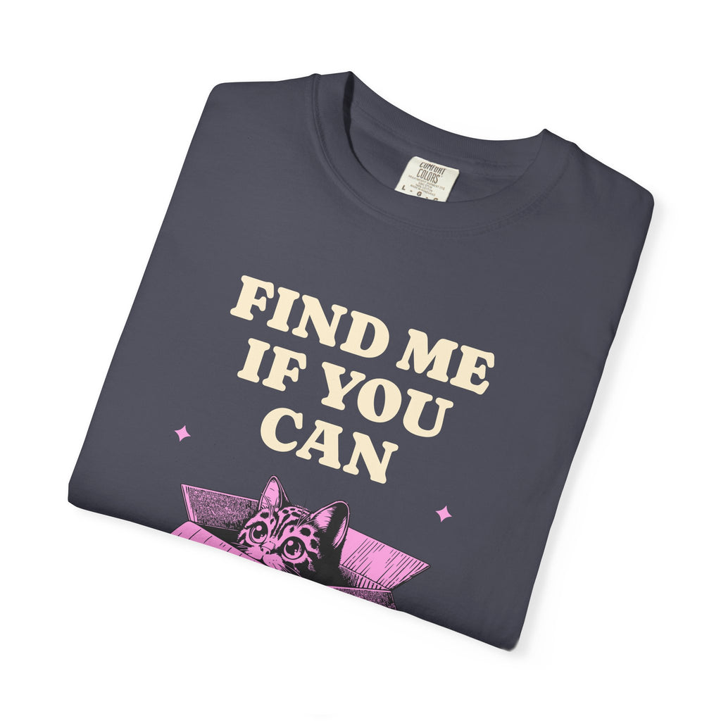 Find Me If You Can Cat T-Shirt — Playful Cat in Box Graphic Tee