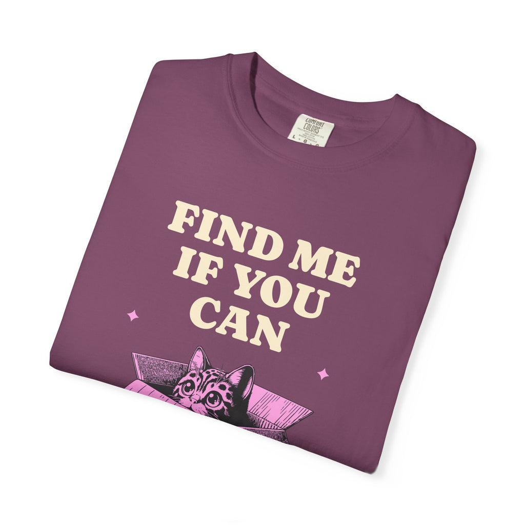 Find Me If You Can Cat T-Shirt — Playful Cat in Box Graphic Tee