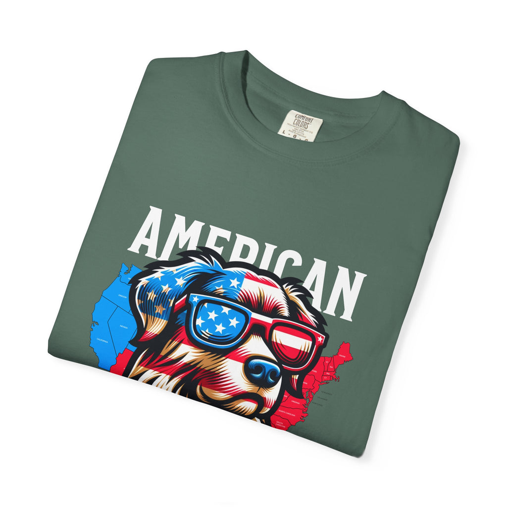 American Dog Graphic T-Shirt — Patriotic Sunglasses USA Crew Tee