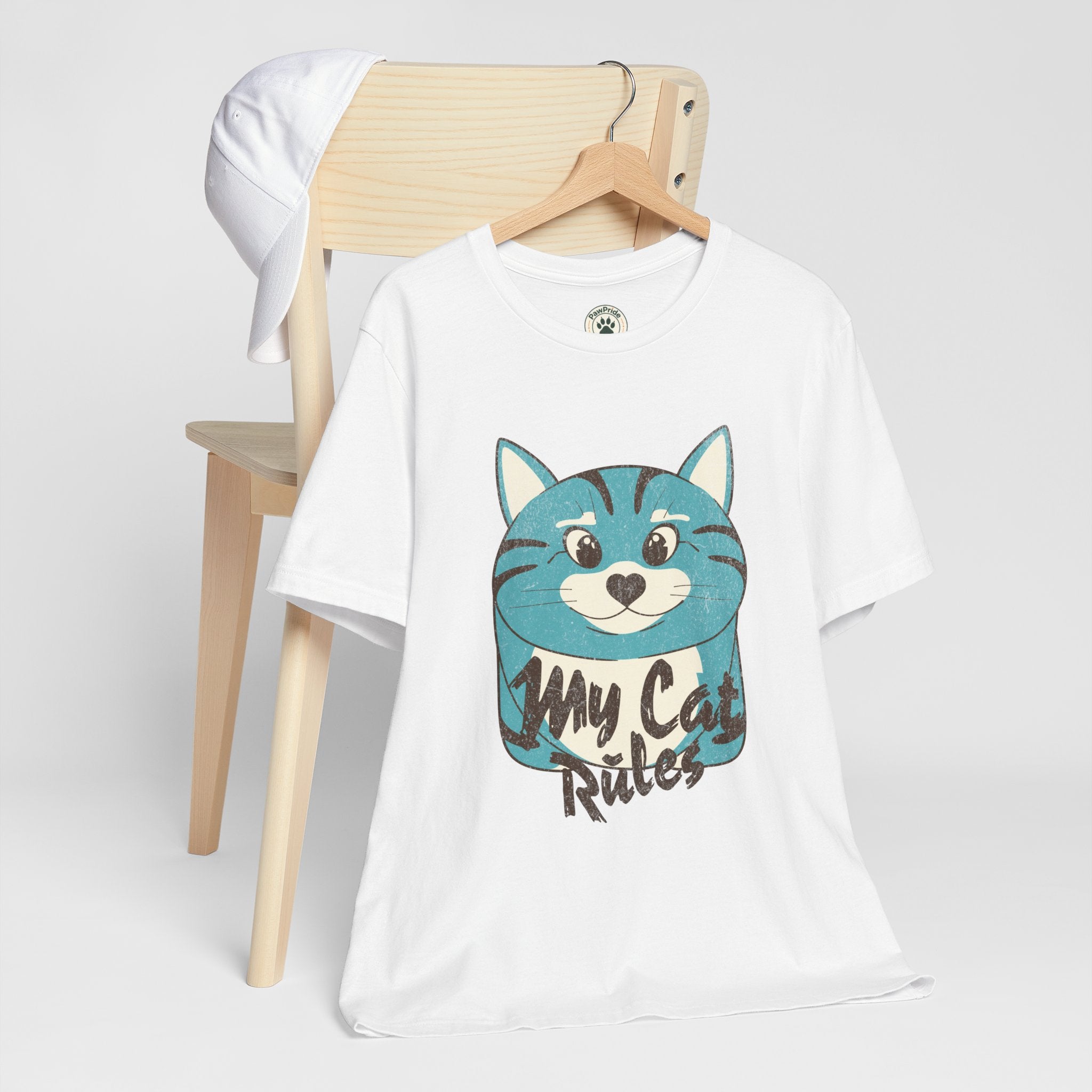 My Cat Rules T-Shirt — Cute Blue Cat Graphic Tee for Cat Lovers