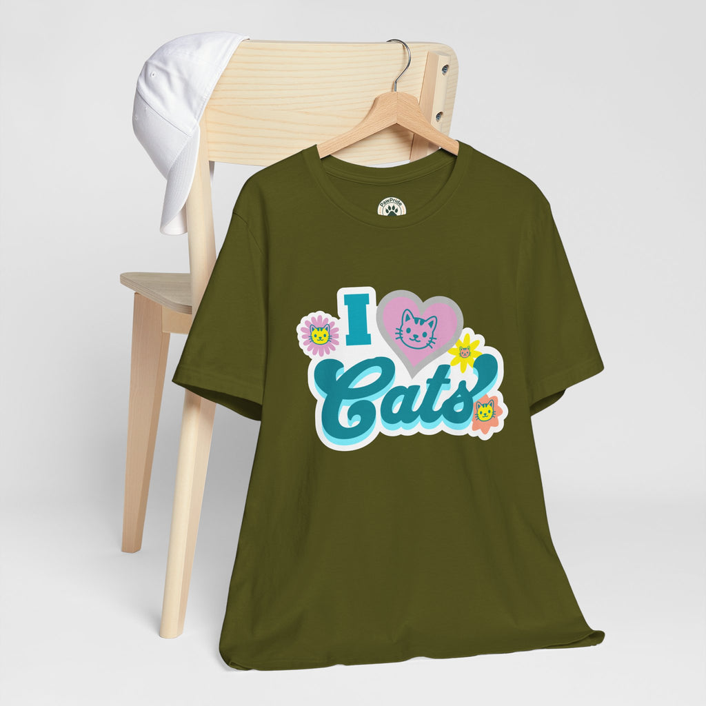 I  Cats Retro Floral Tee — Cute Cat Lover Graphic T-Shirt