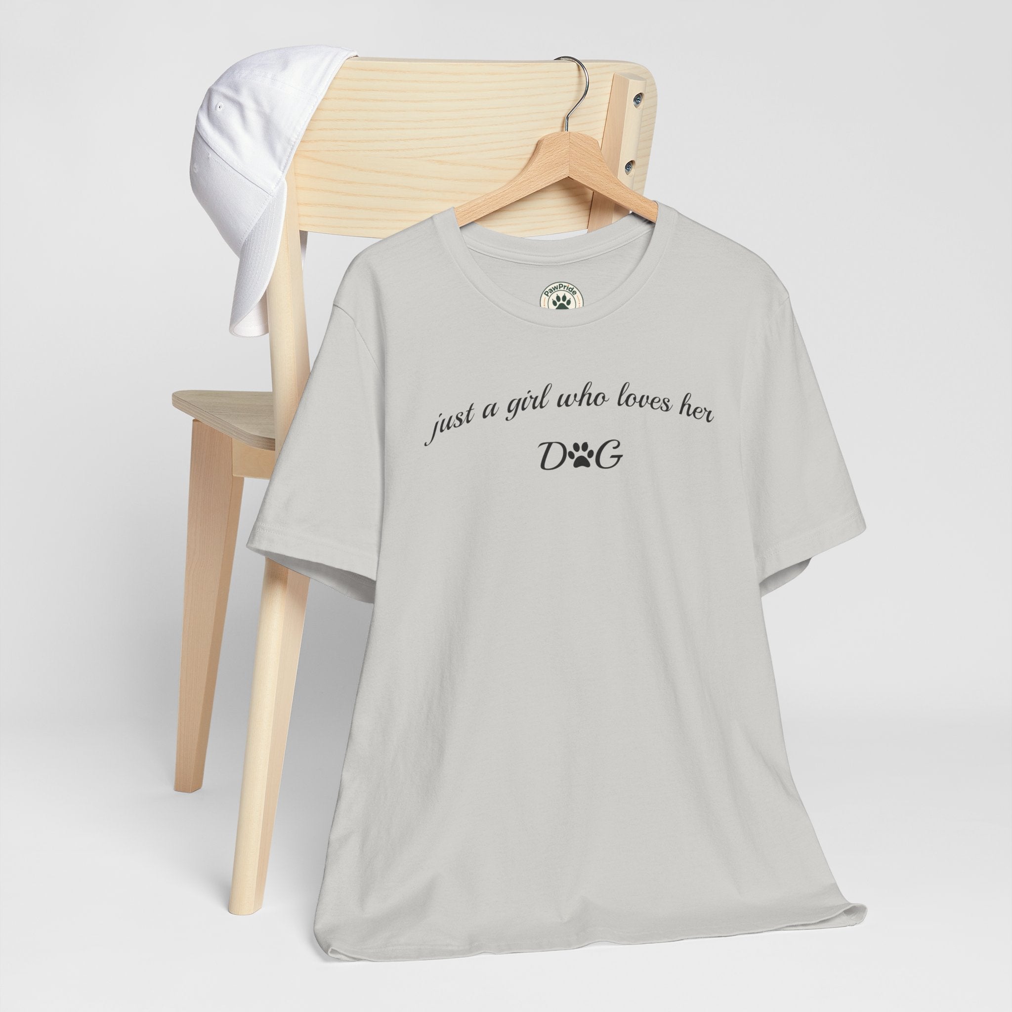 Dog Lover Tee — "just a girl who loves her DOG" Script Graphic T-Shirt