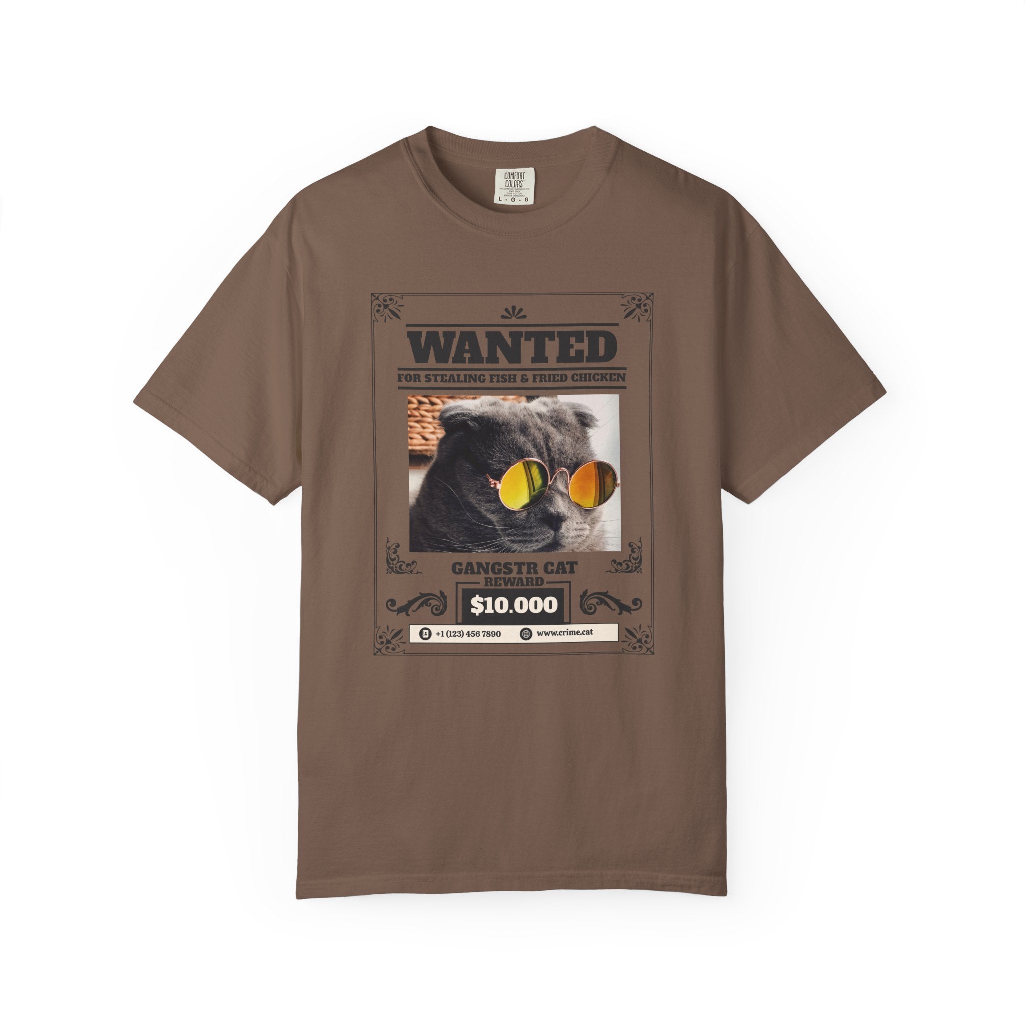 Wanted 'Gangsta Cat' T-Shirt — Vintage Wanted Poster Cat with Sunglasses