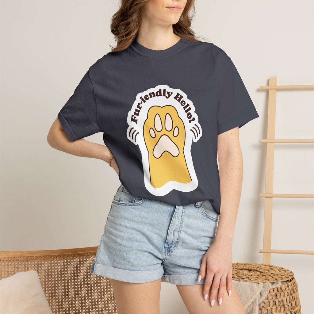 Pet Paw Graphic T-Shirt — "Fur-rendly Hello" Cute Animal Lover Tee
