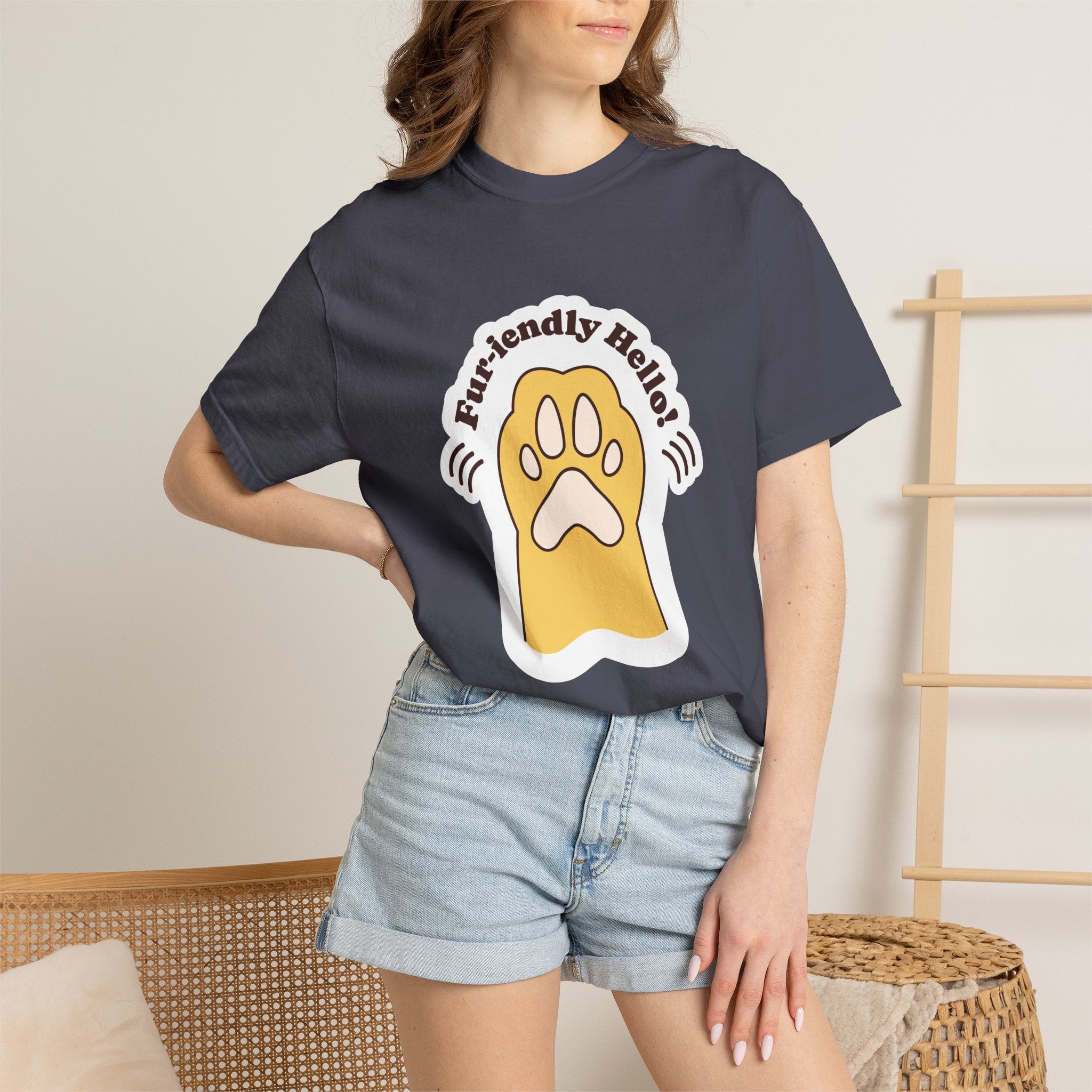Pet Paw Graphic T-Shirt — "Fur-rendly Hello" Cute Animal Lover Tee