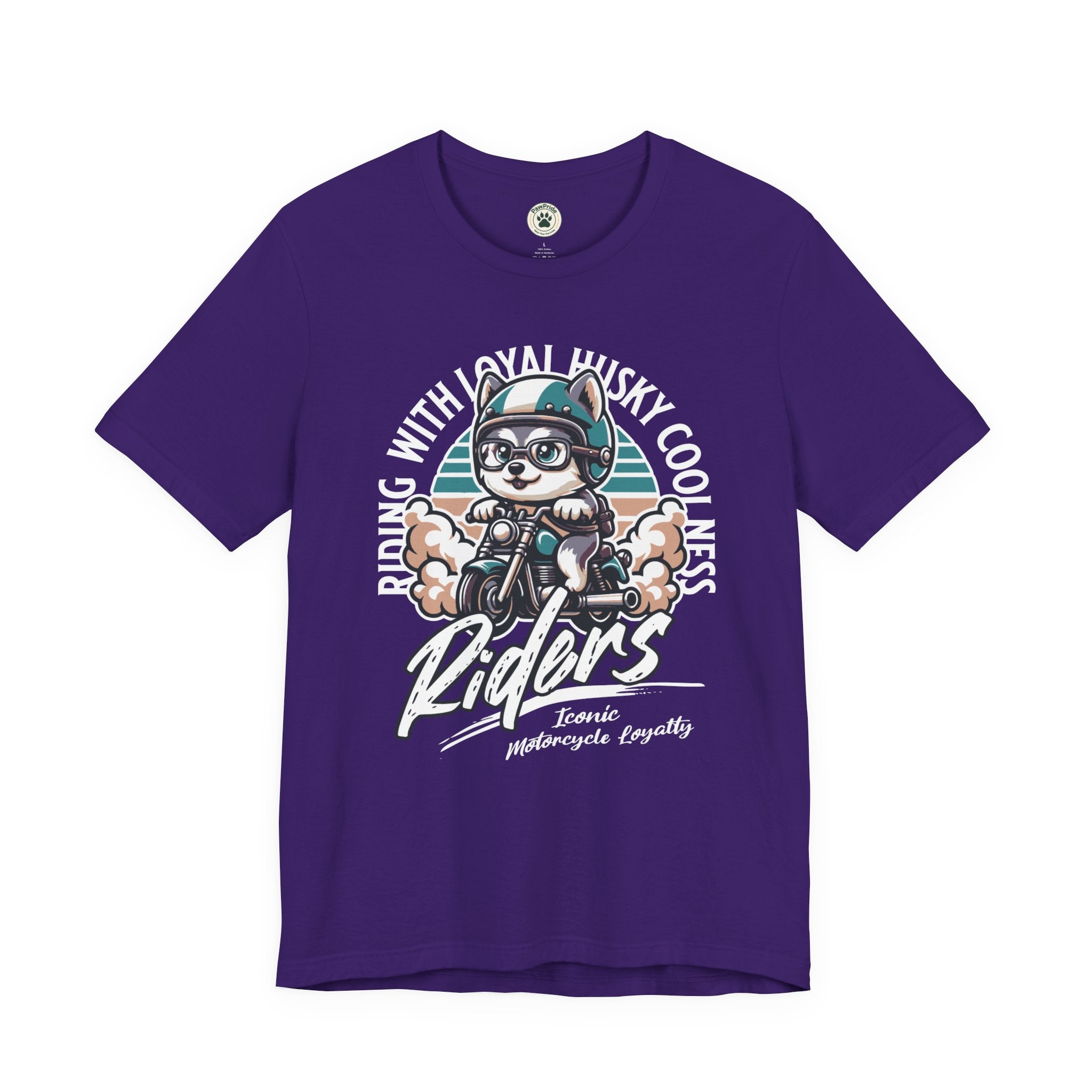 Riders Cat Motorcycle Tee — "Riding With Loyal Husky Coolness" Graphic Shirt