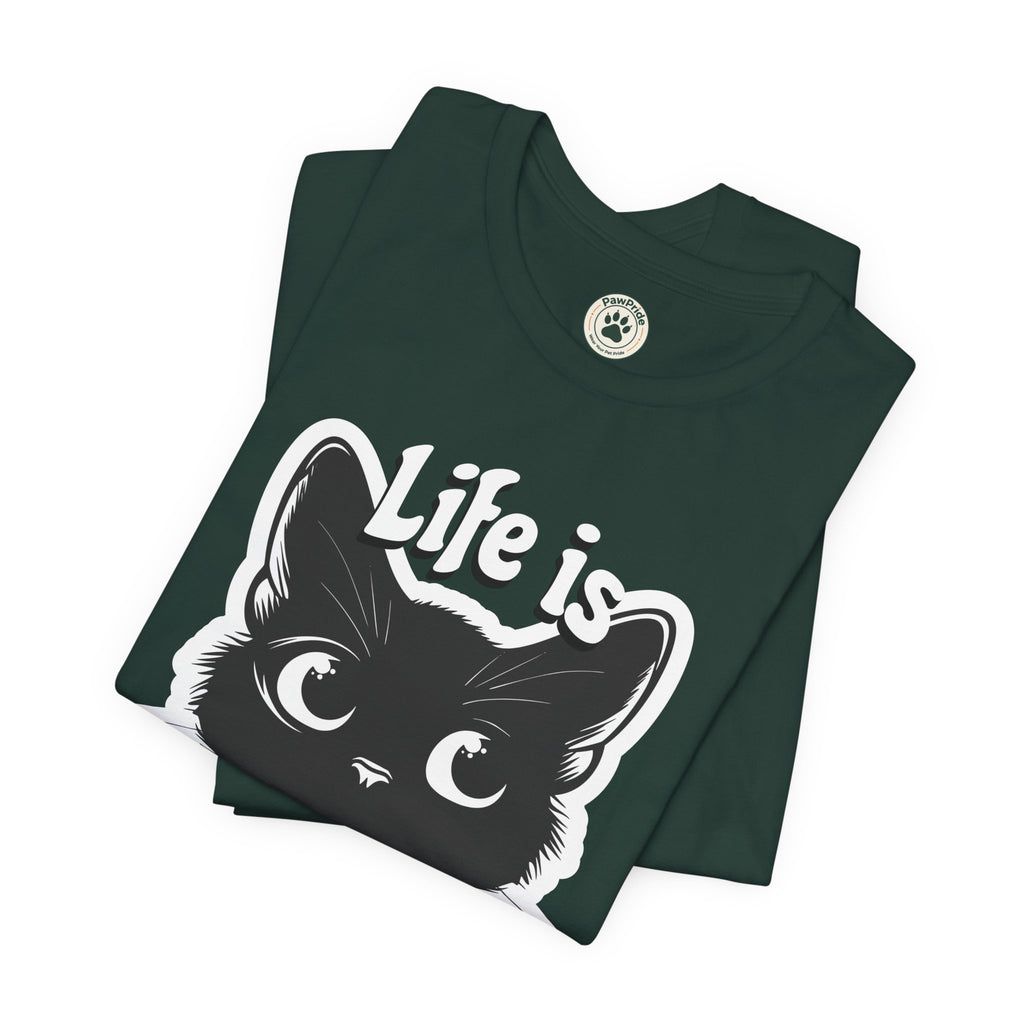 Life Is Purrfect Cat T-Shirt — Cute Black Kitten Graphic Tee for Cat Lovers