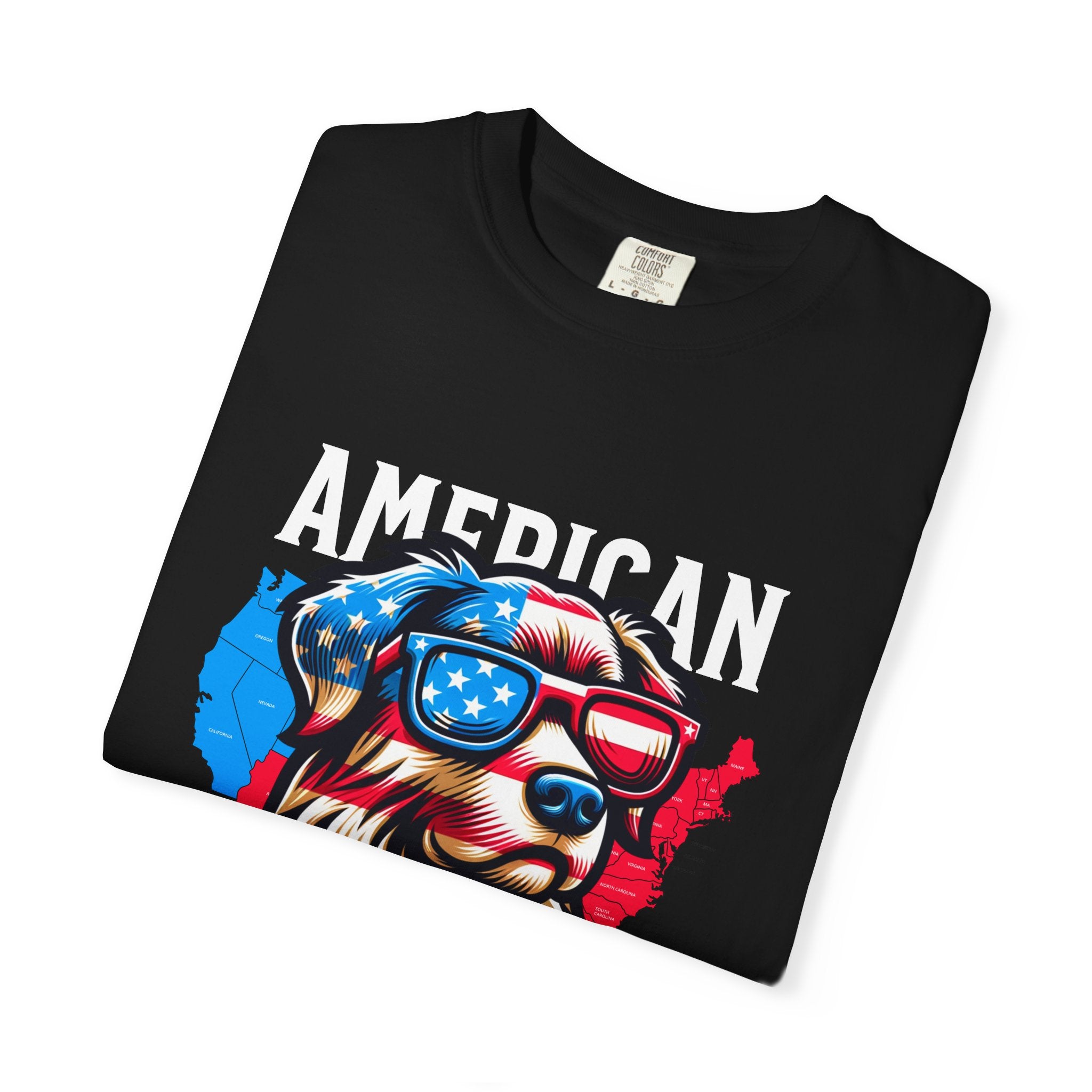 American Dog Graphic T-Shirt — Patriotic Sunglasses USA Crew Tee