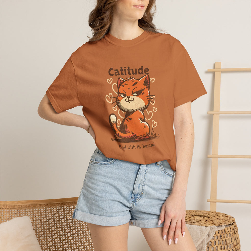 Catitude T-Shirt — Cute Orange Cat Graphic Tee, "Deal with it, human!"