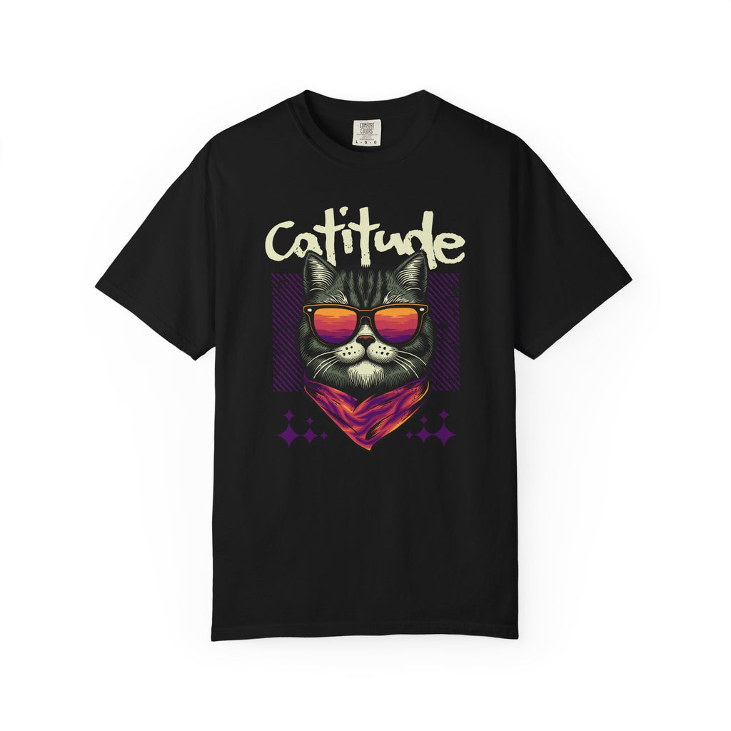Cattitude Cat Tee — Retro Sunglasses & Bandana Graphic T-Shirt