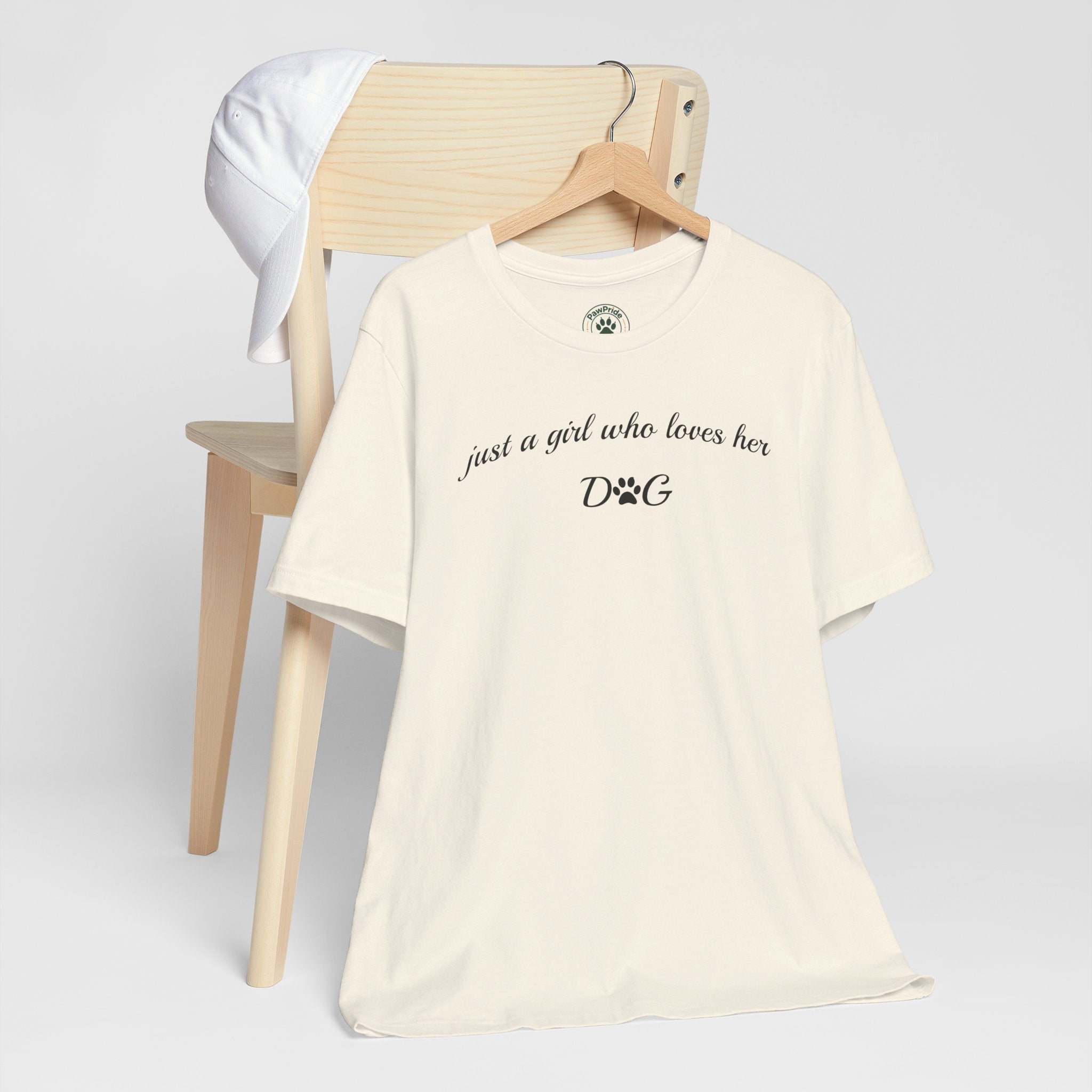 Dog Lover Tee — "just a girl who loves her DOG" Script Graphic T-Shirt