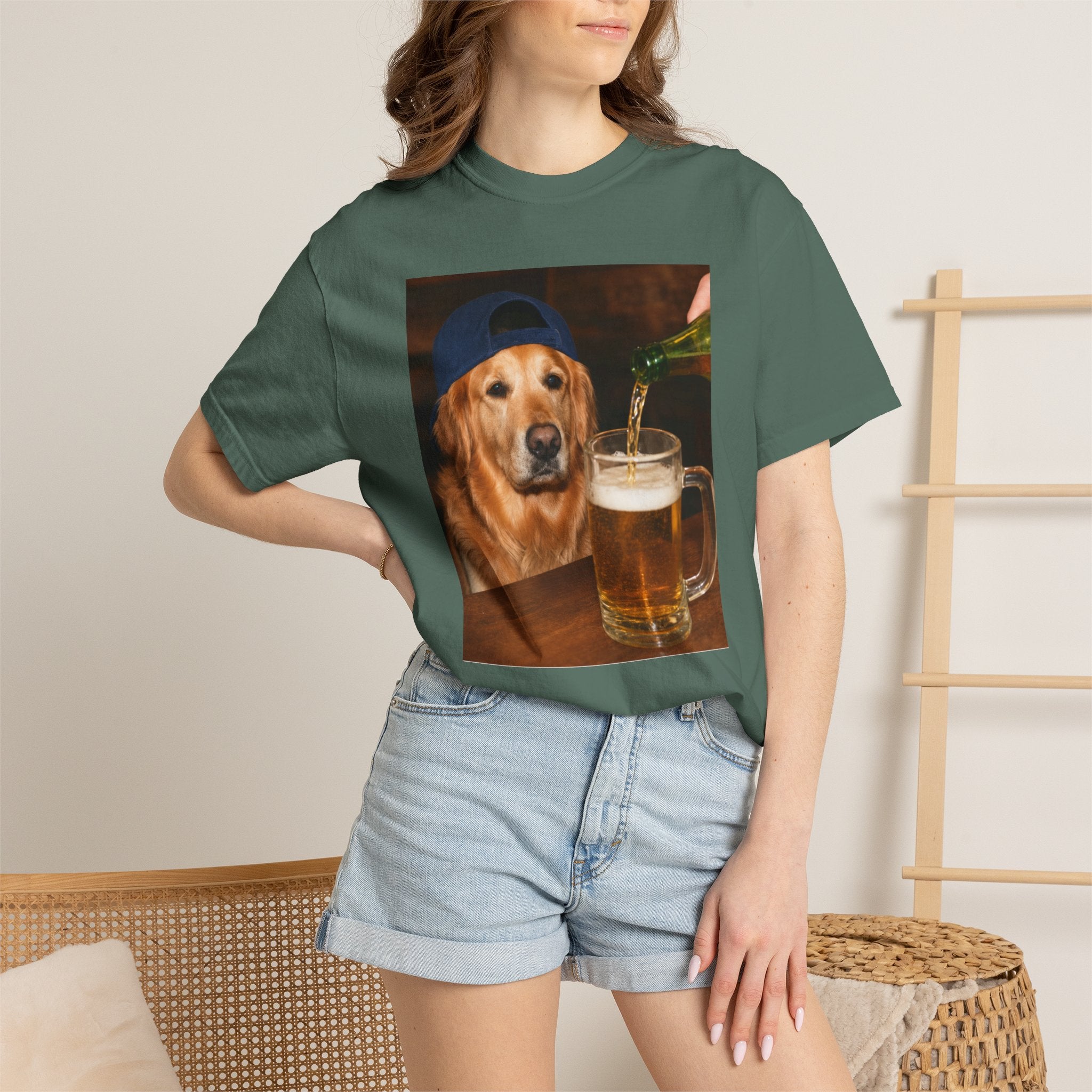 Golden Retriever Beer T-Shirt — Funny Dog Drinking Beer Graphic Tee