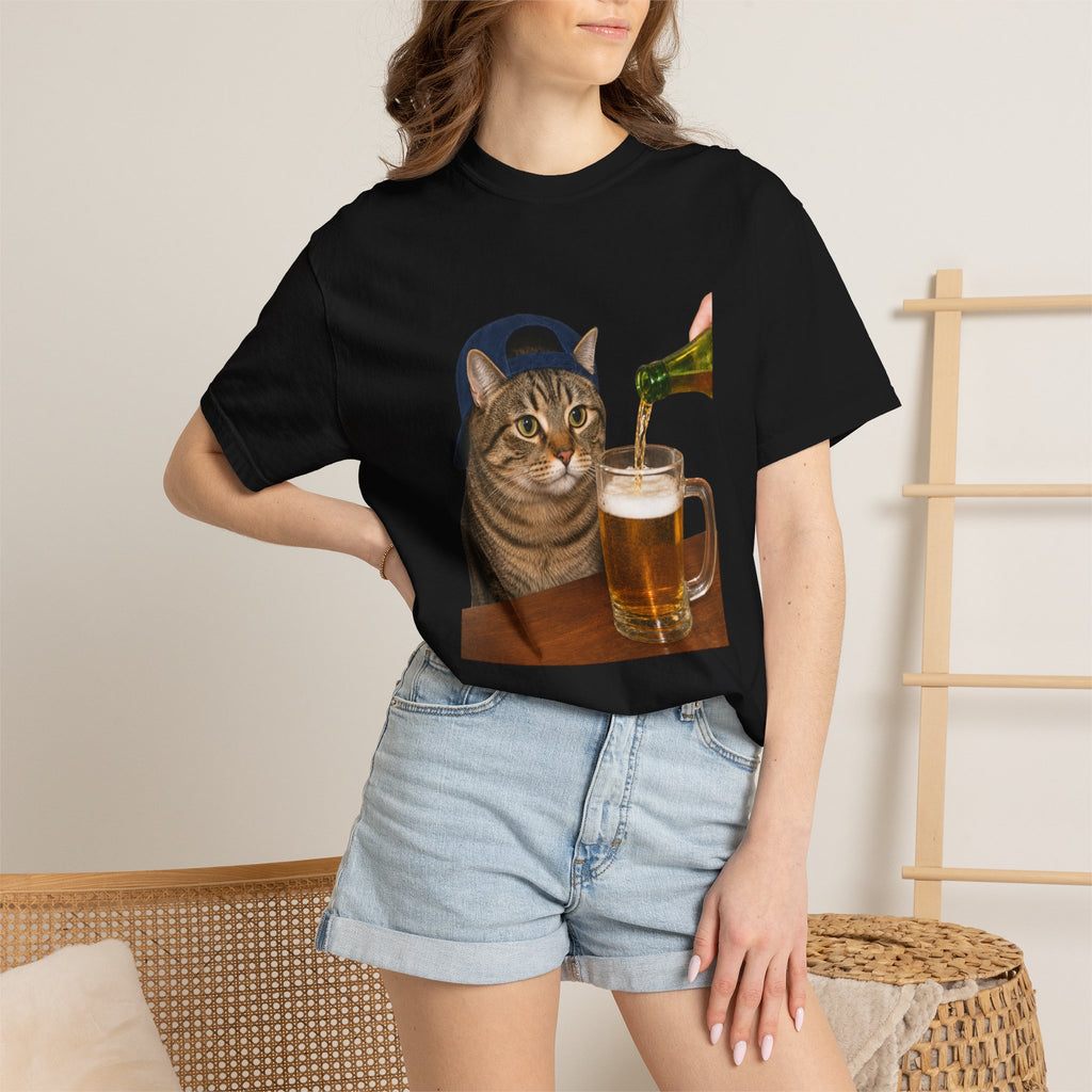 Cat With Beer T-Shirt — Funny Cat Drinking Beer Graphic Tee