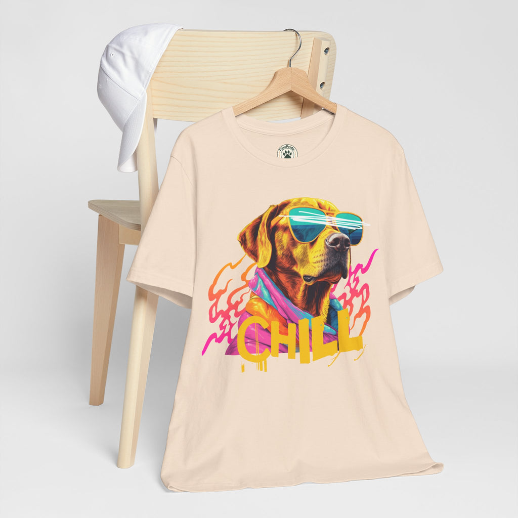 Chill Sunglasses Dog Tee — Retro Neon “CHILL” Graphic T-Shirt