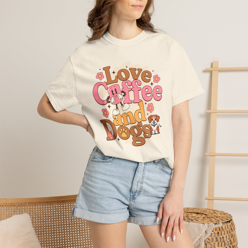 Love Coffee and Dogs T-Shirt — Retro Floral Dog Lover Tee