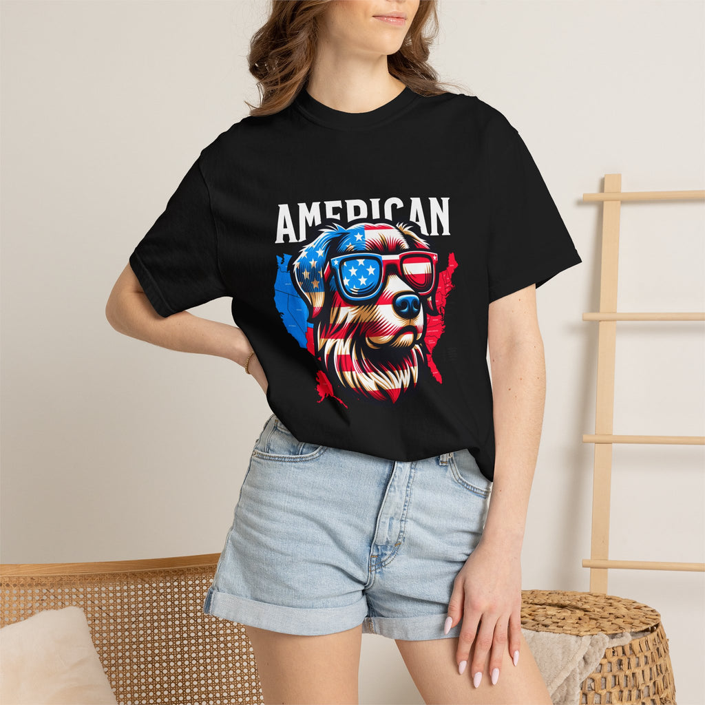 American Dog Graphic T-Shirt — Patriotic Sunglasses USA Crew Tee