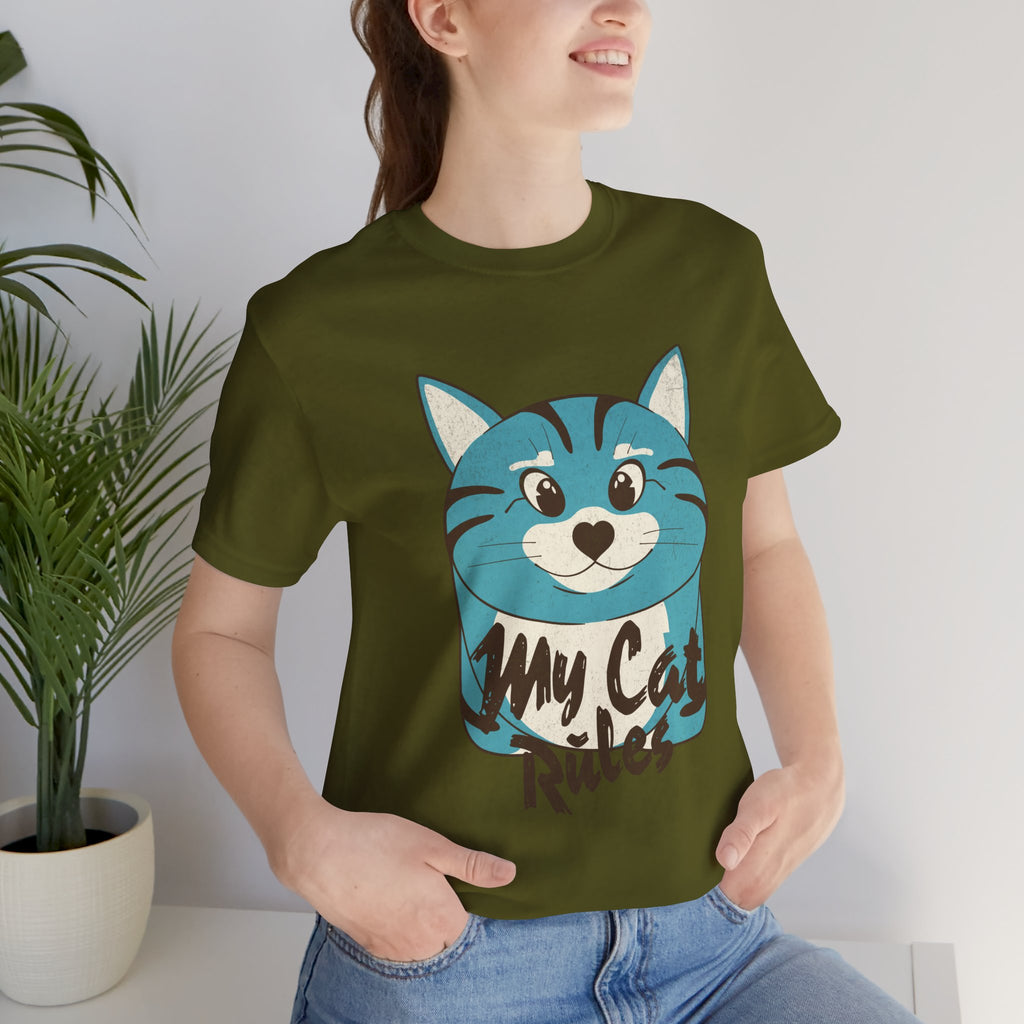 My Cat Rules T-Shirt — Cute Blue Cat Graphic Tee for Cat Lovers