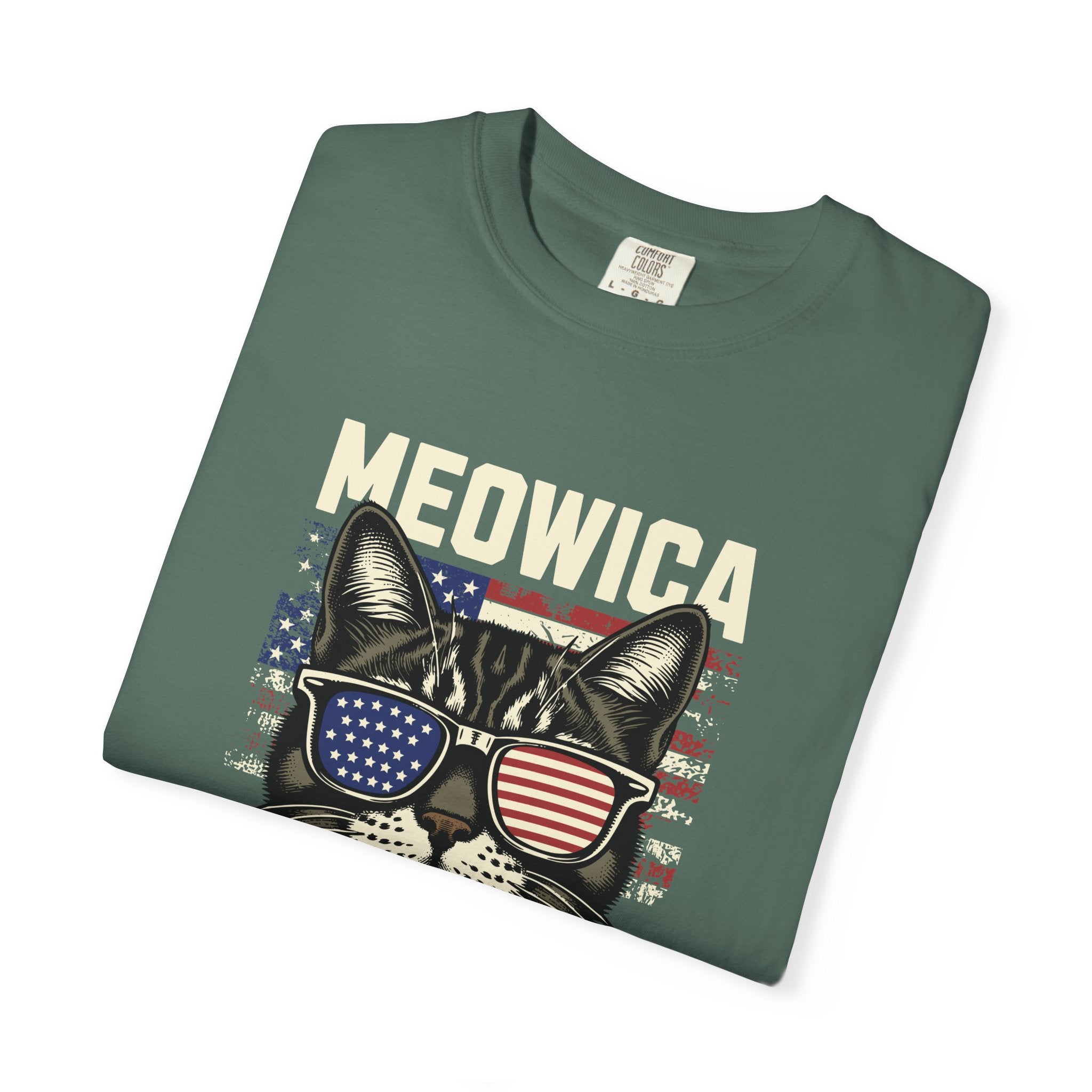 Meowica Cat T-Shirt — Patriotic American Flag Kitty Graphic Tee