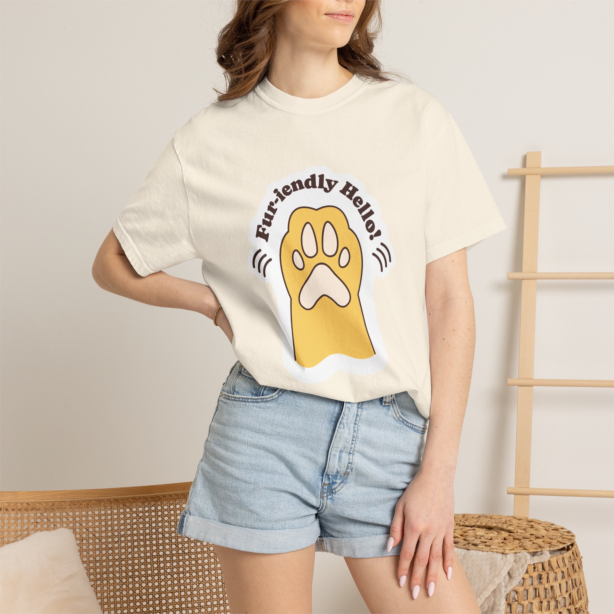 Pet Paw Graphic T-Shirt — "Fur-rendly Hello" Cute Animal Lover Tee
