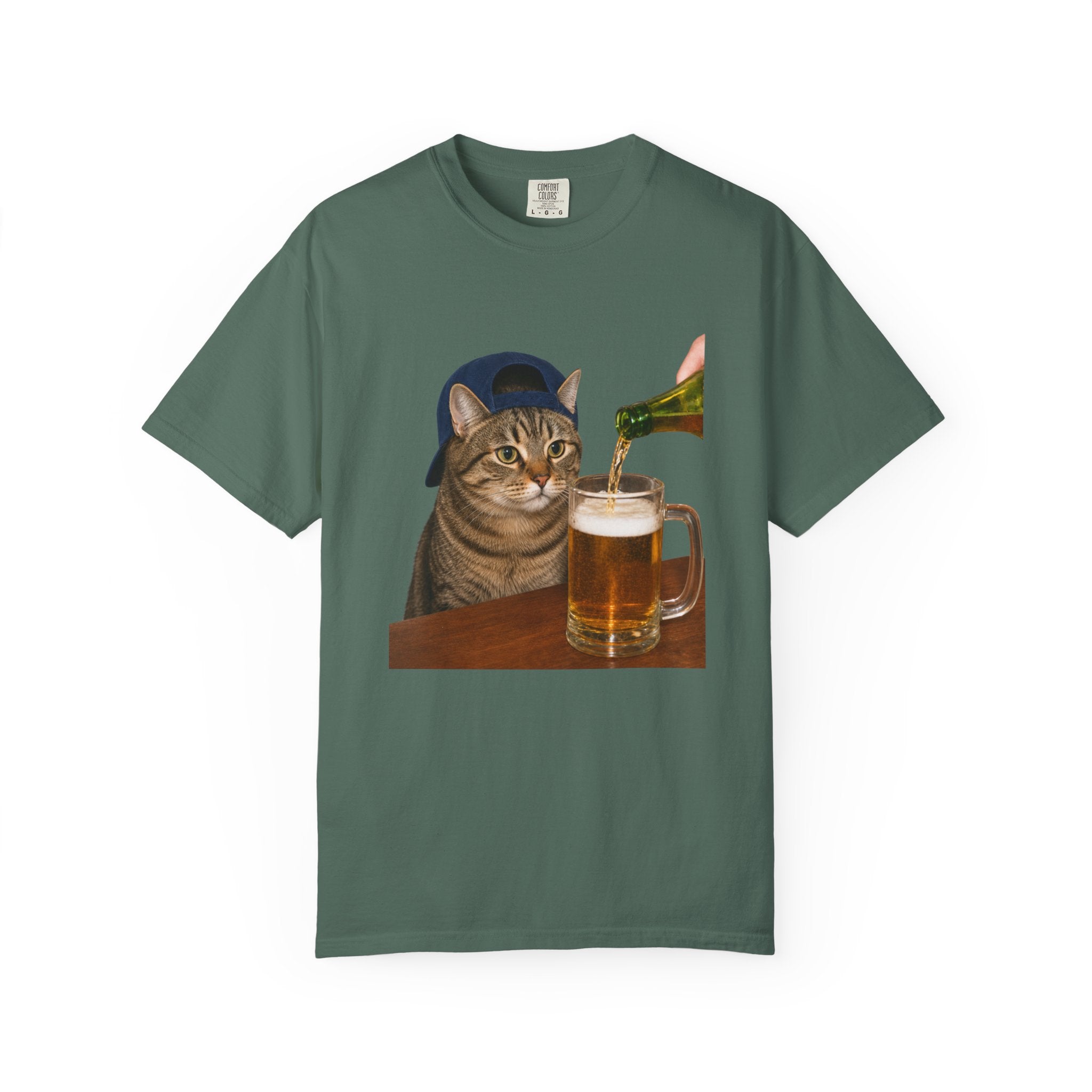 Cat With Beer T-Shirt — Funny Cat Drinking Beer Graphic Tee