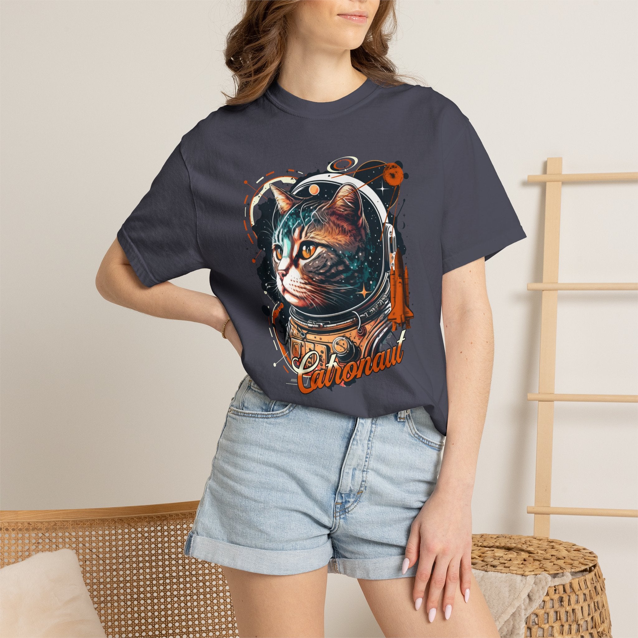 Astronaut Cat Graphic T-Shirt — 'Cabonaut' Retro Space Helmet Tee