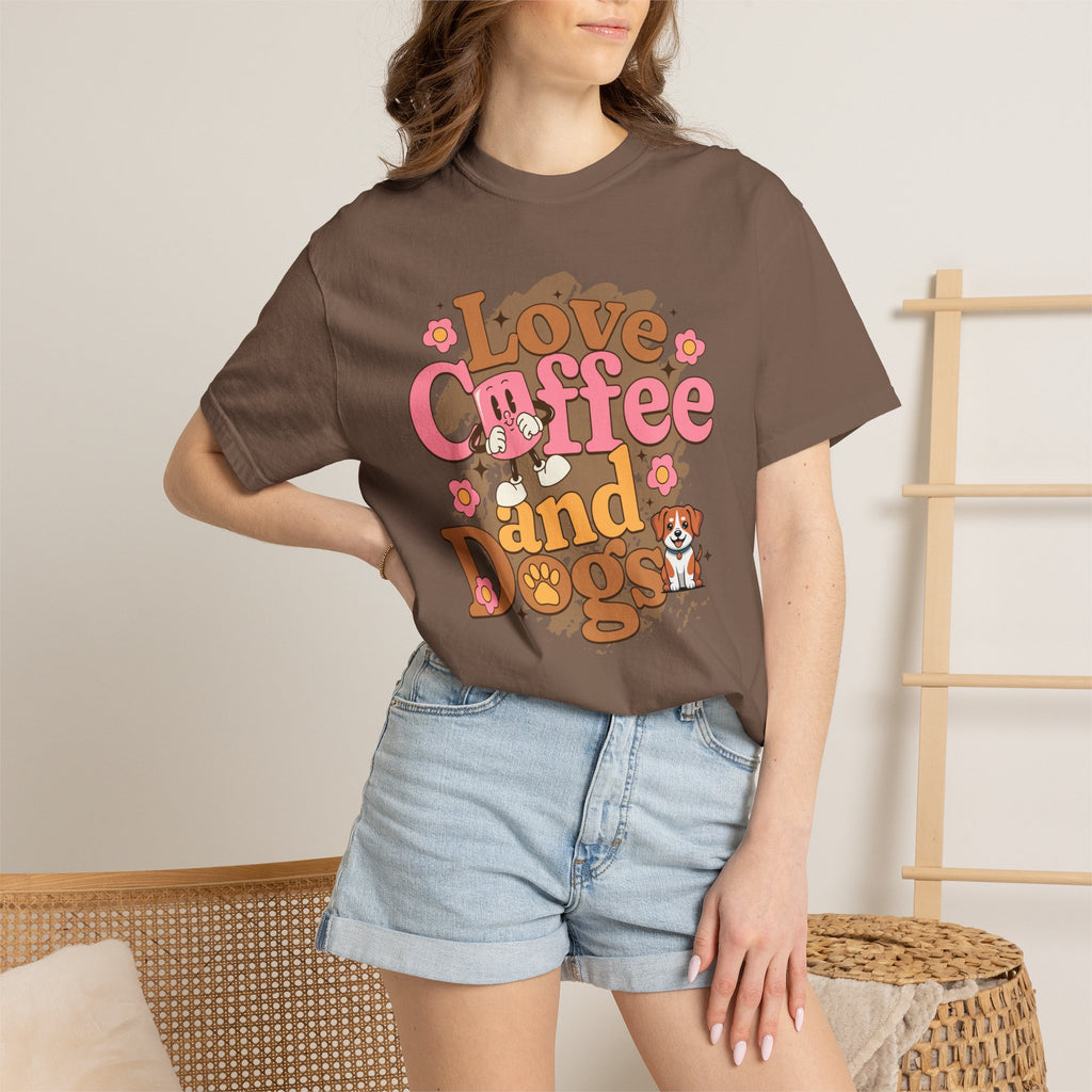 Love Coffee and Dogs T-Shirt — Retro Floral Dog Lover Tee