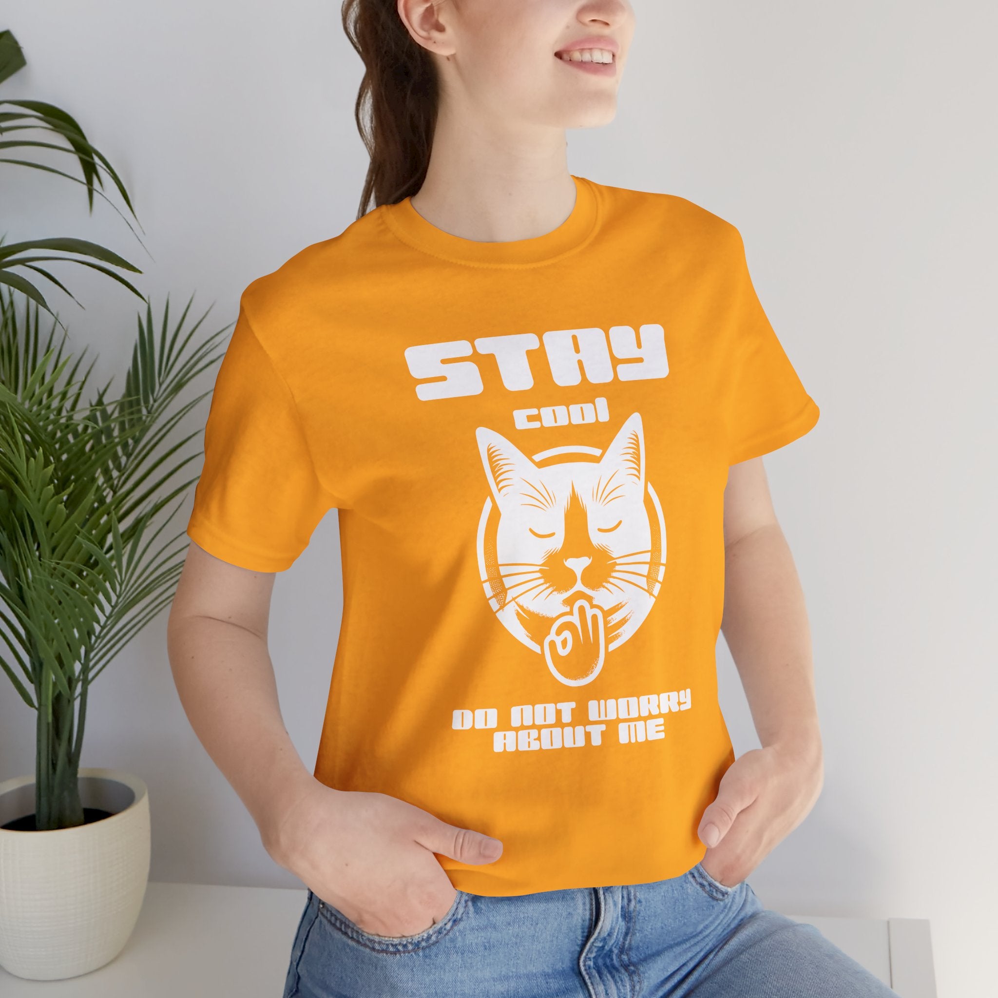 Stay Calm Cat T-Shirt — Cute Grumpy Cat Graphic Tee ("Stay Calm — Do Not Disturb" )