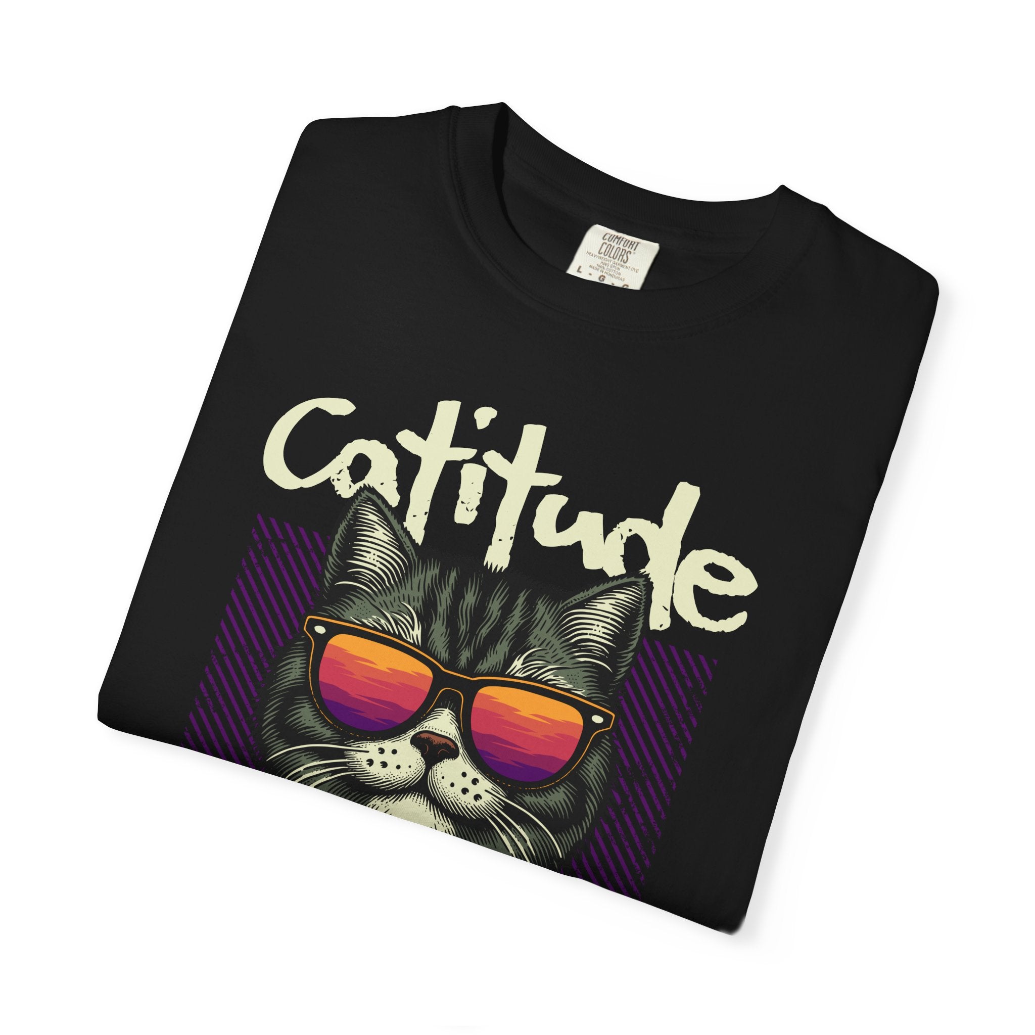 Cattitude Cat Tee — Retro Sunglasses & Bandana Graphic T-Shirt
