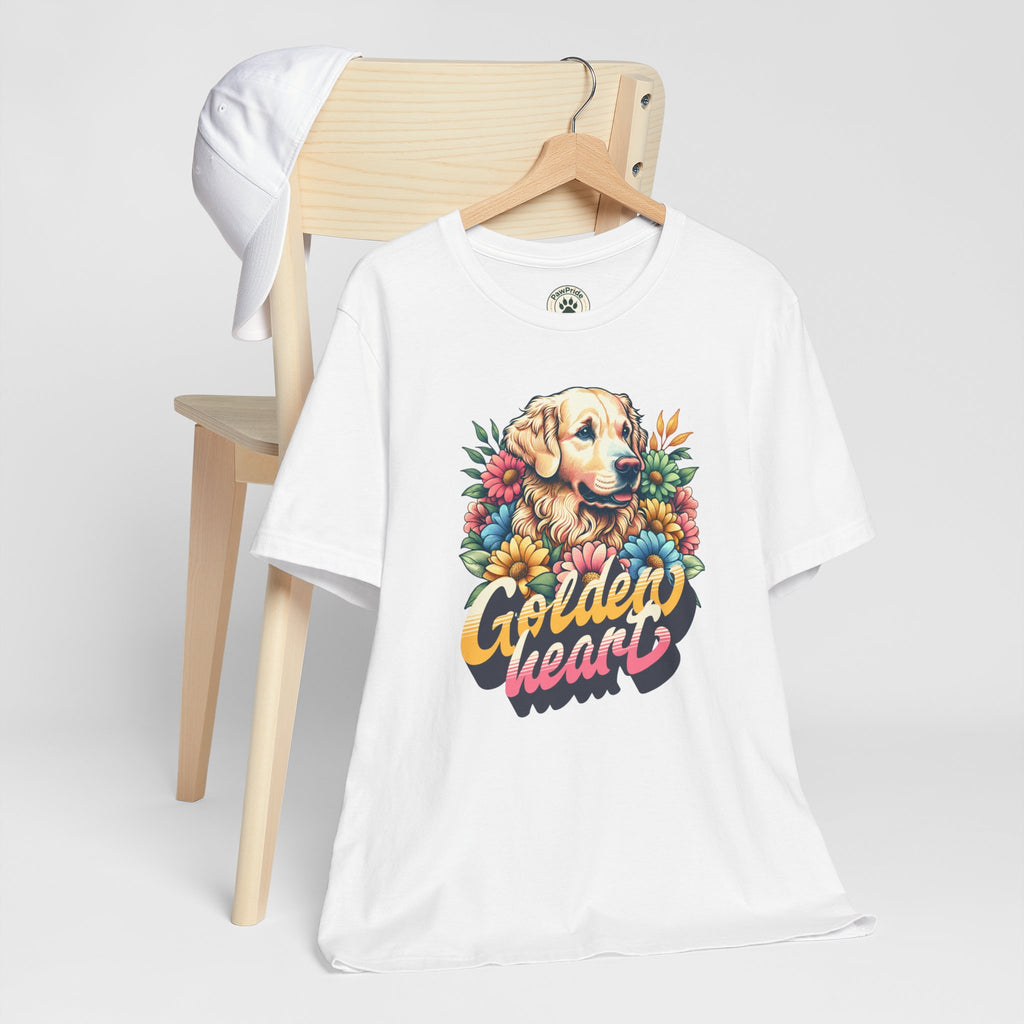 Golden Heart T-Shirt — Retro Floral Golden Retriever Tee