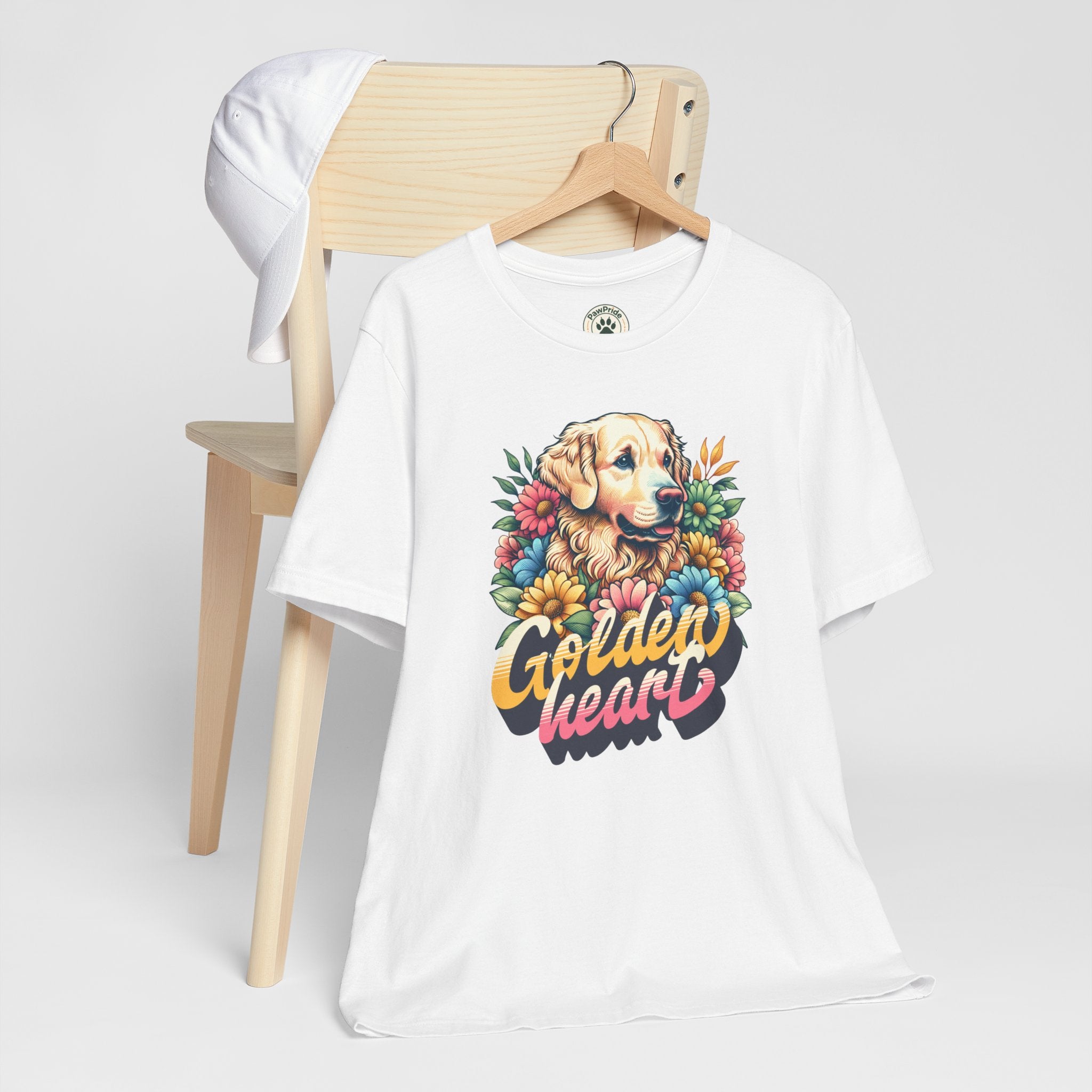 Golden Heart T-Shirt — Retro Floral Golden Retriever Tee