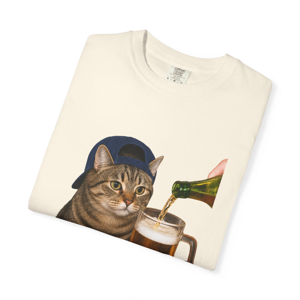 Cat With Beer T-Shirt — Funny Cat Drinking Beer Graphic Tee