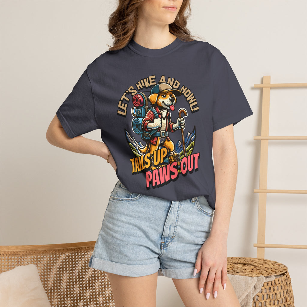 Hiking Dog T-Shirt — "Tails Up, Paws Out" Adventure Tee