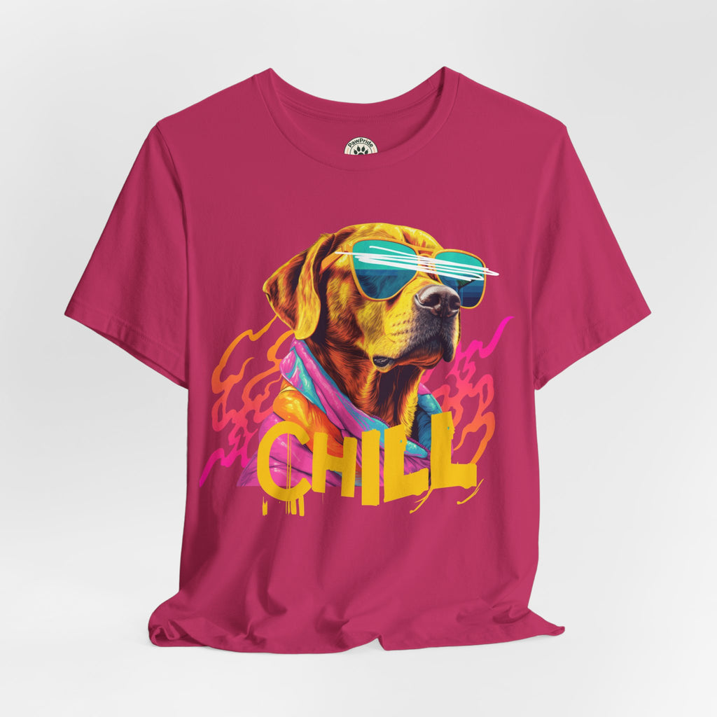 Chill Sunglasses Dog Tee — Retro Neon “CHILL” Graphic T-Shirt