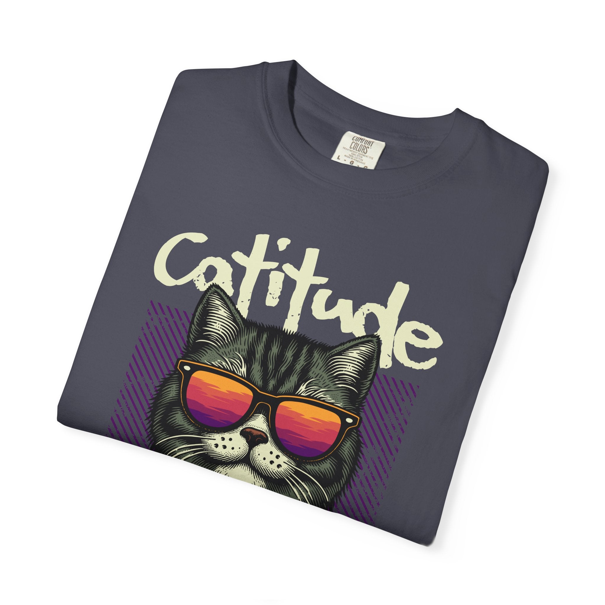 Cattitude Cat Tee — Retro Sunglasses & Bandana Graphic T-Shirt
