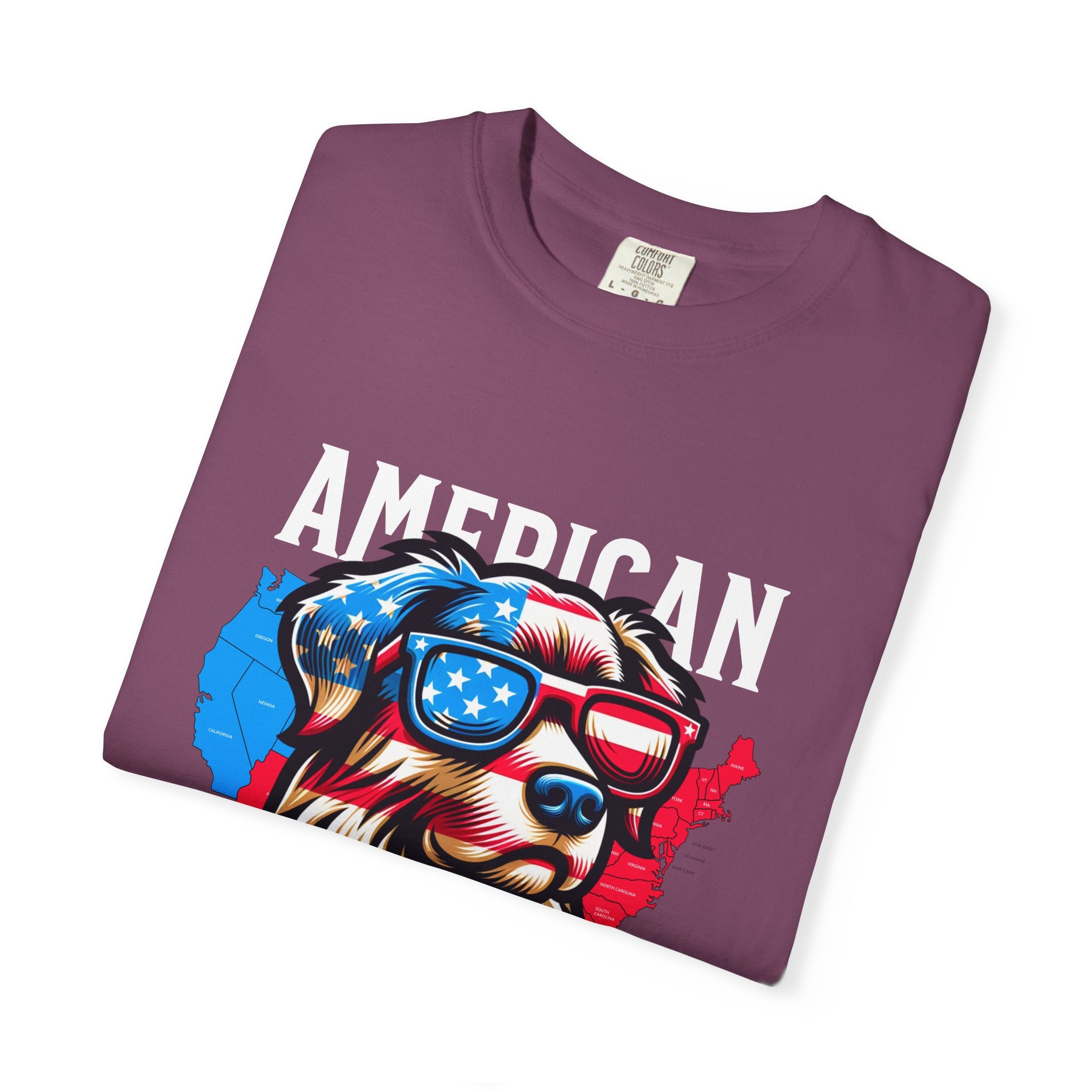 American Dog Graphic T-Shirt — Patriotic Sunglasses USA Crew Tee