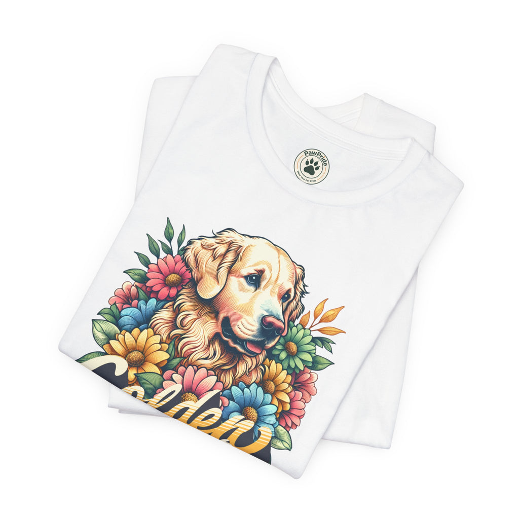 Golden Heart T-Shirt — Retro Floral Golden Retriever Tee