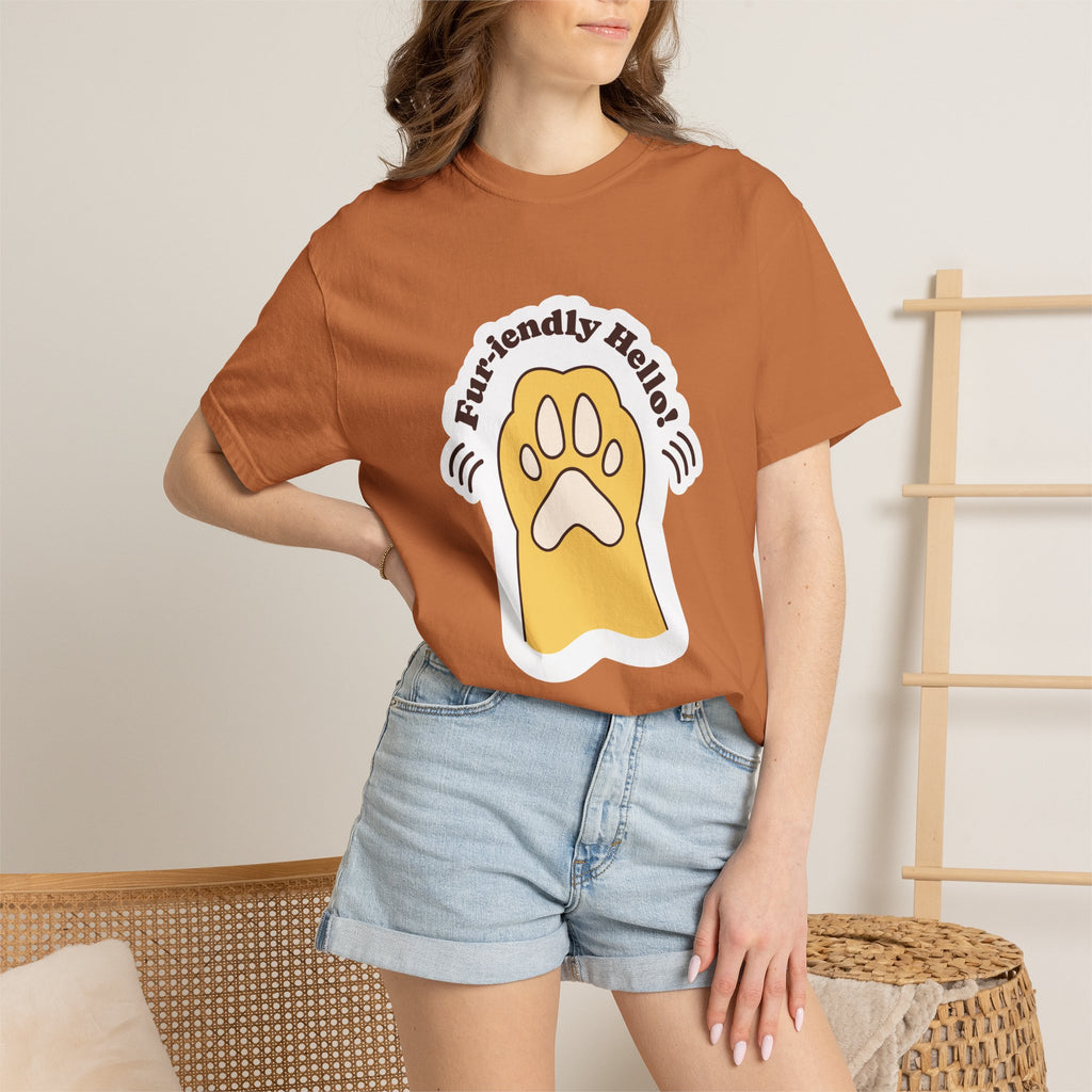 Pet Paw Graphic T-Shirt — "Fur-rendly Hello" Cute Animal Lover Tee