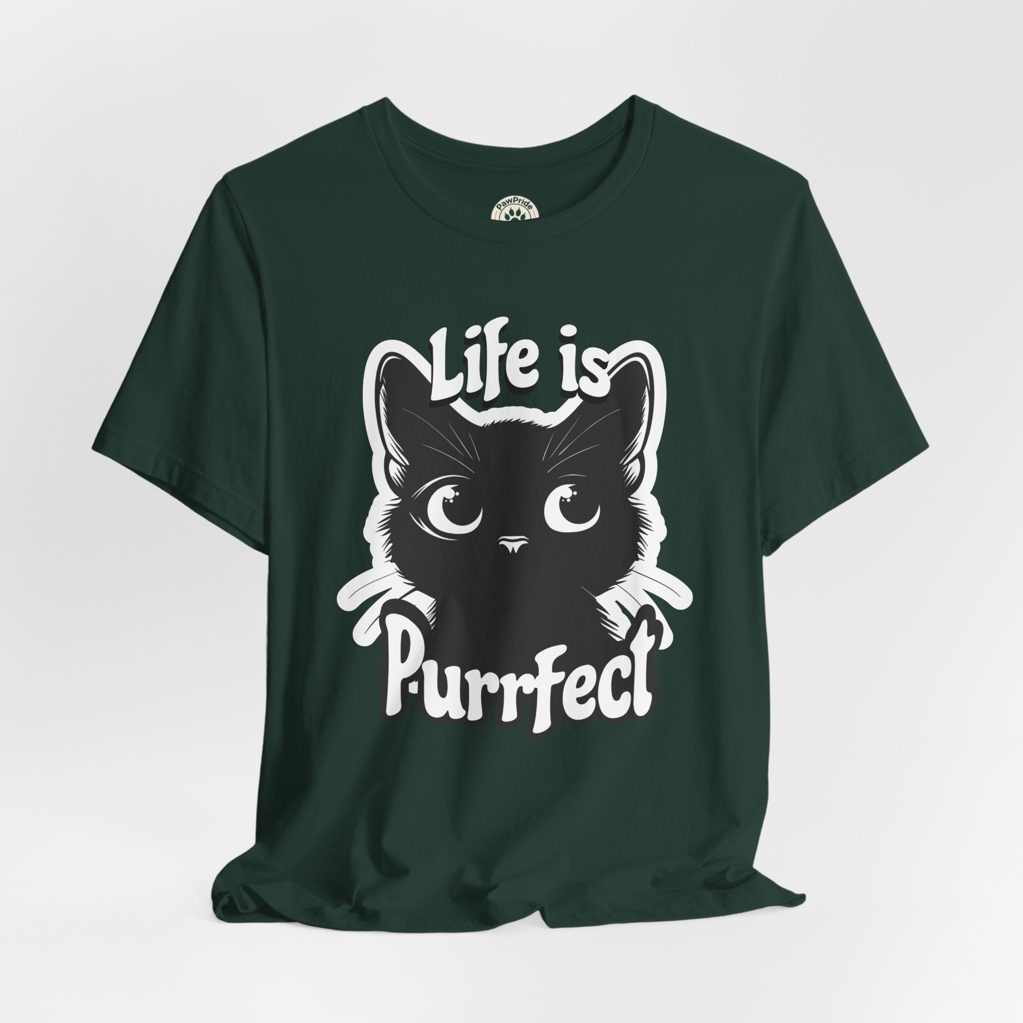 Life Is Purrfect Cat T-Shirt — Cute Black Kitten Graphic Tee for Cat Lovers