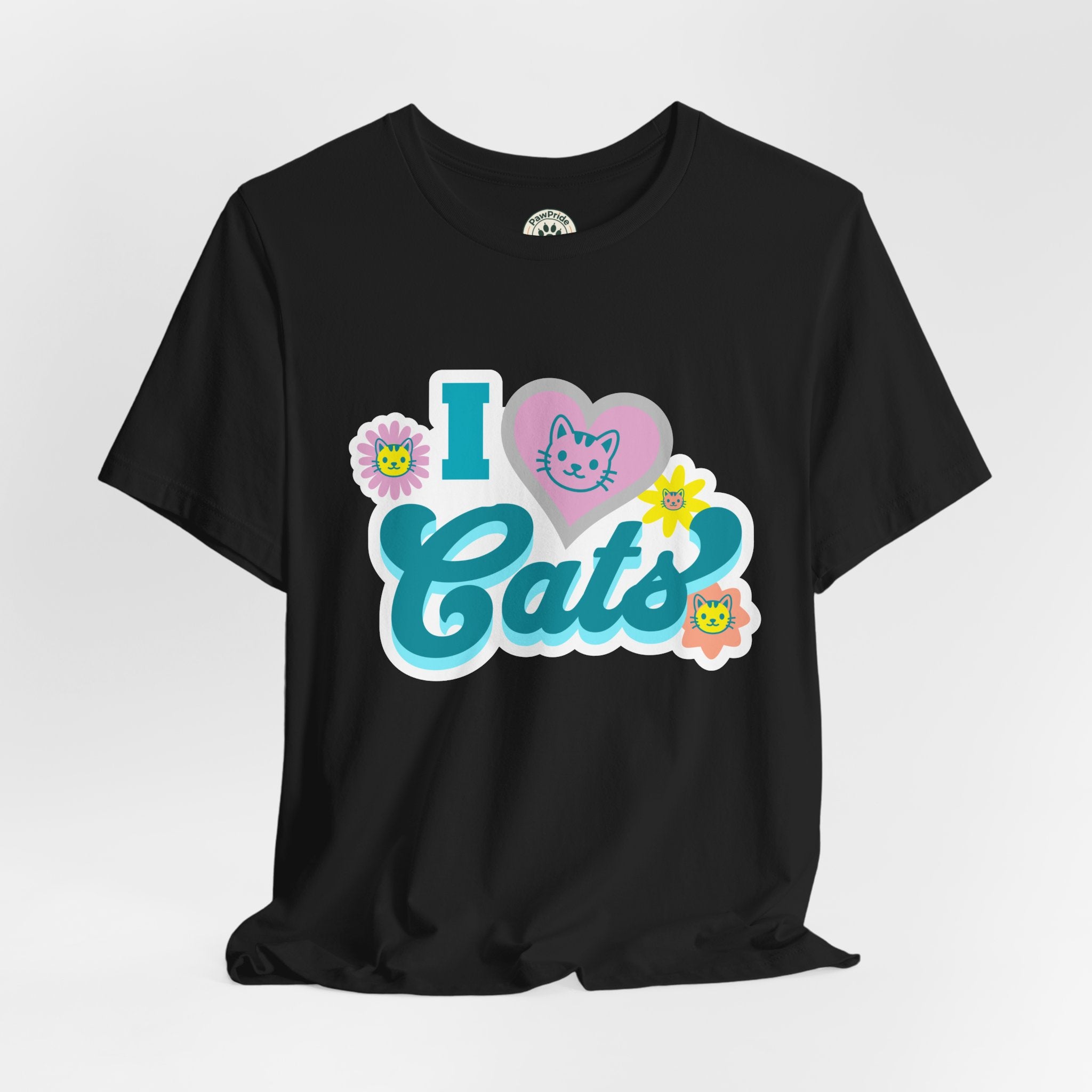 I  Cats Retro Floral Tee — Cute Cat Lover Graphic T-Shirt