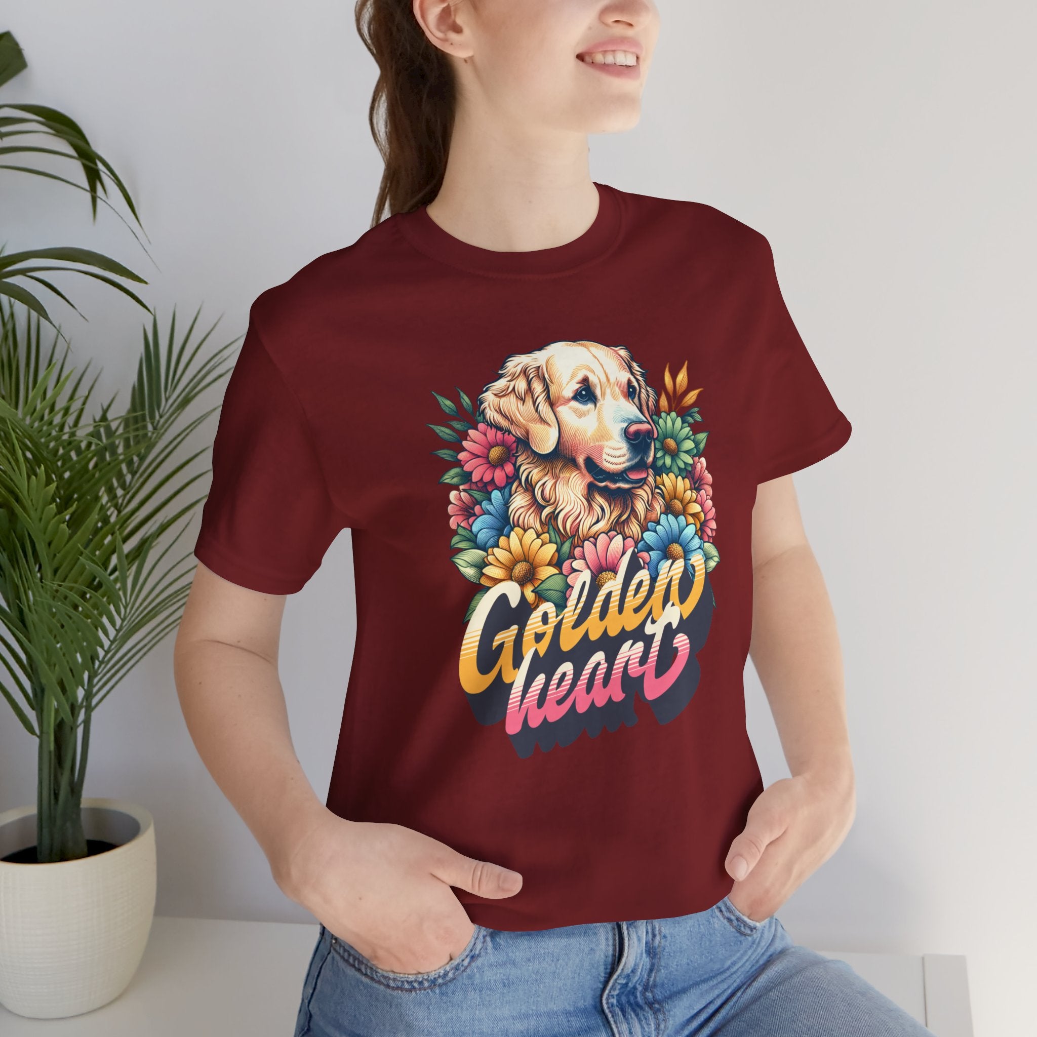 Golden Heart T-Shirt — Retro Floral Golden Retriever Tee