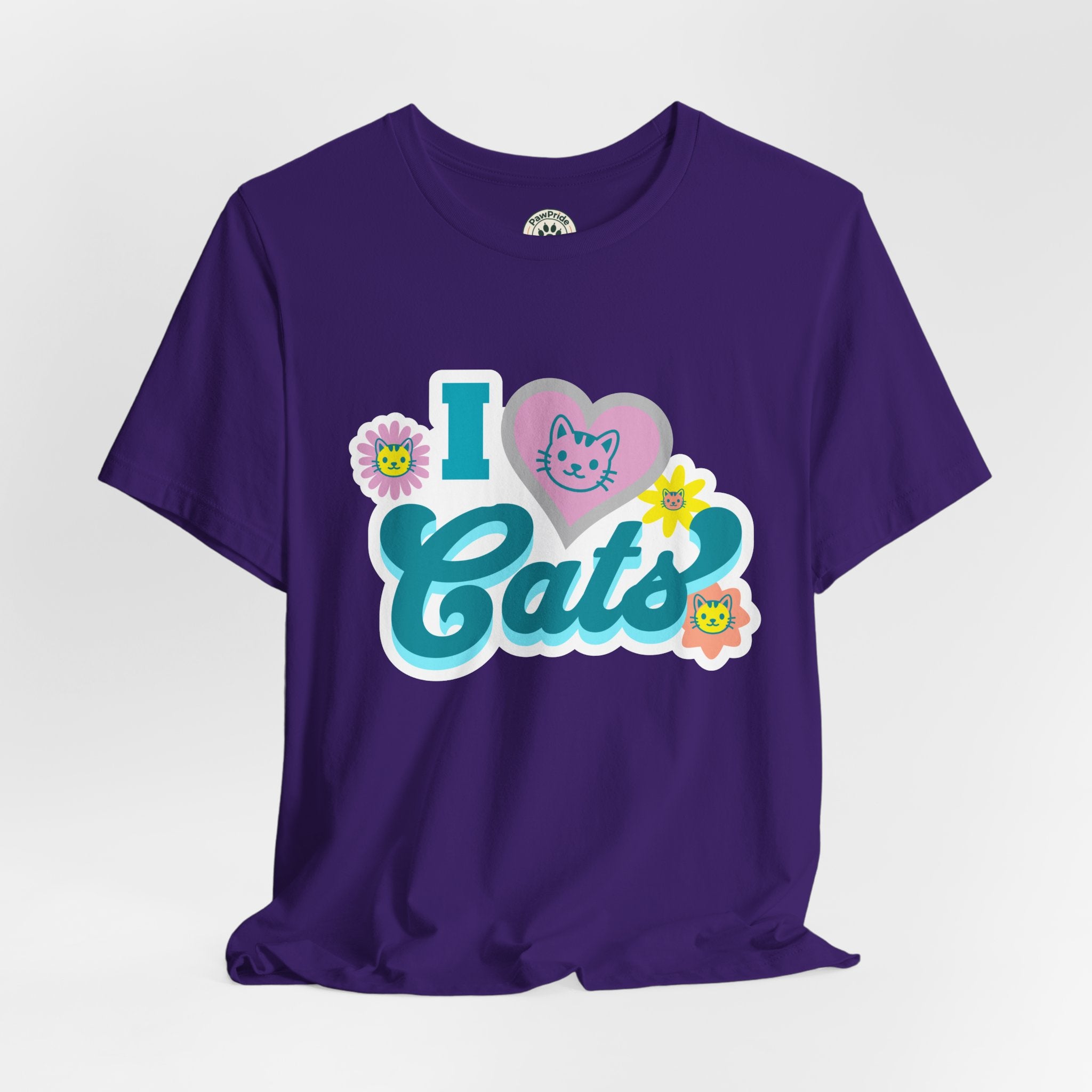 I  Cats Retro Floral Tee — Cute Cat Lover Graphic T-Shirt