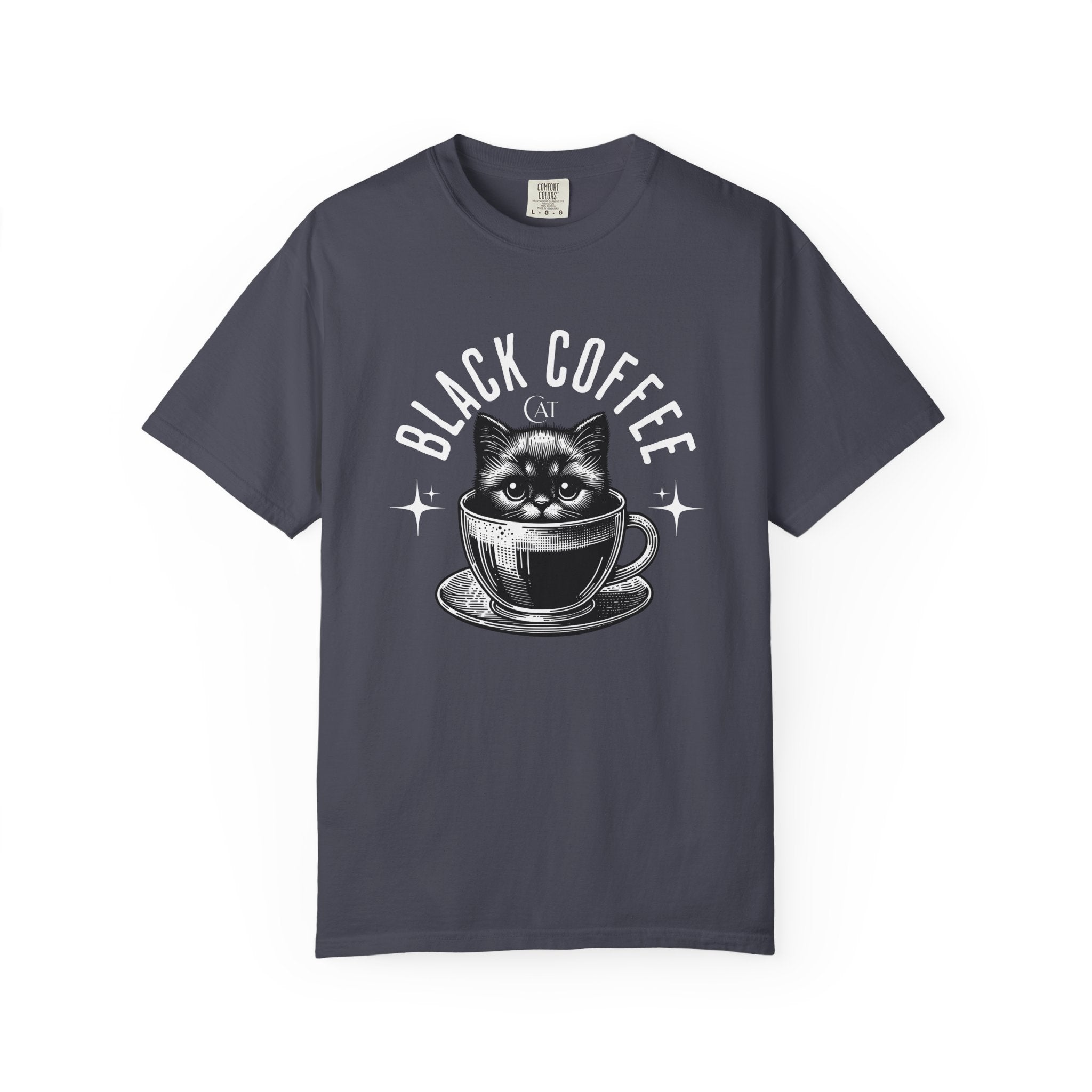 Black Coffee Cat T-Shirt — Cute Cat in Coffee Cup Graphic Tee