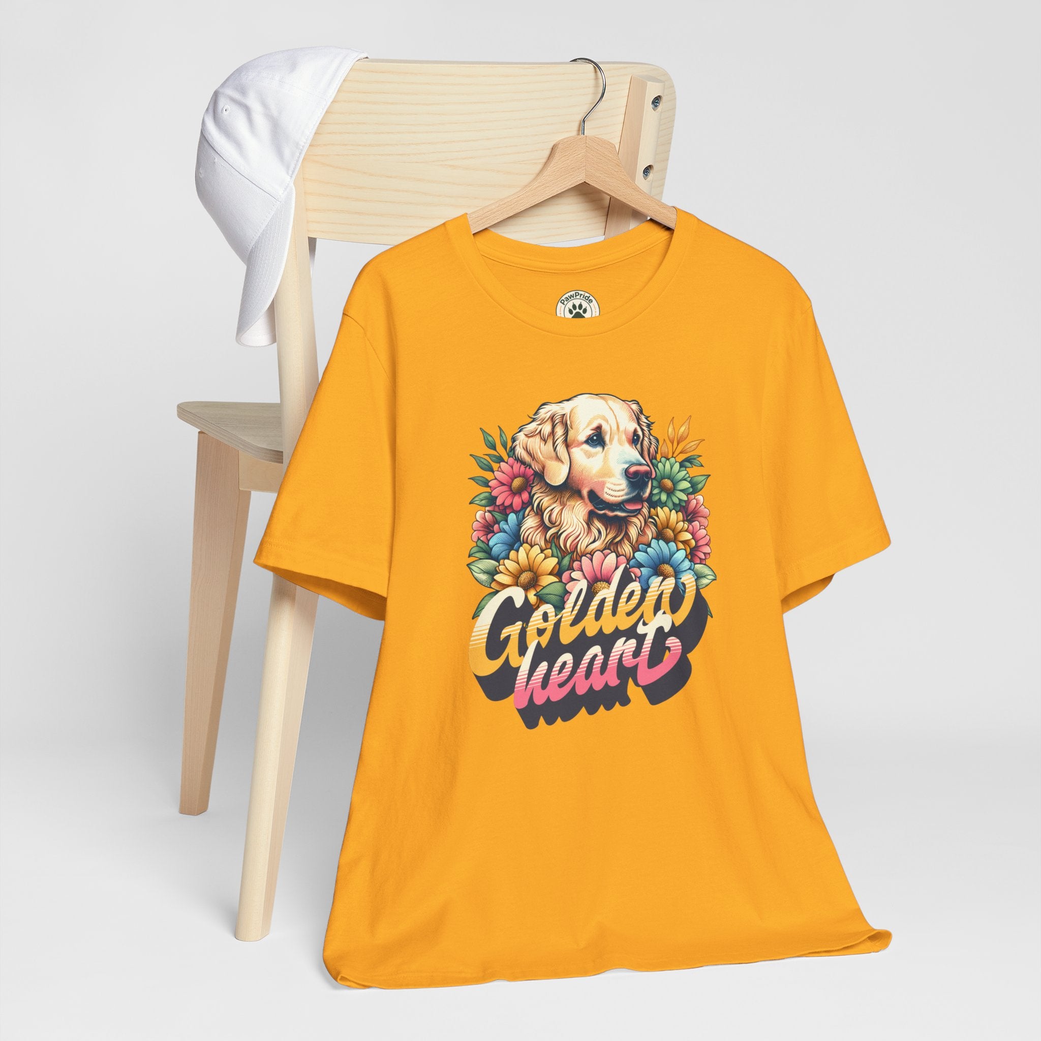 Golden Heart T-Shirt — Retro Floral Golden Retriever Tee