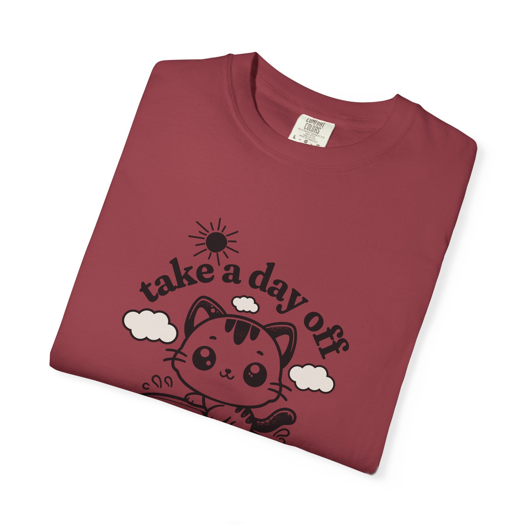 Take a Day Off Cat T-Shirt — Relaxing Kawaii Graphic Tee