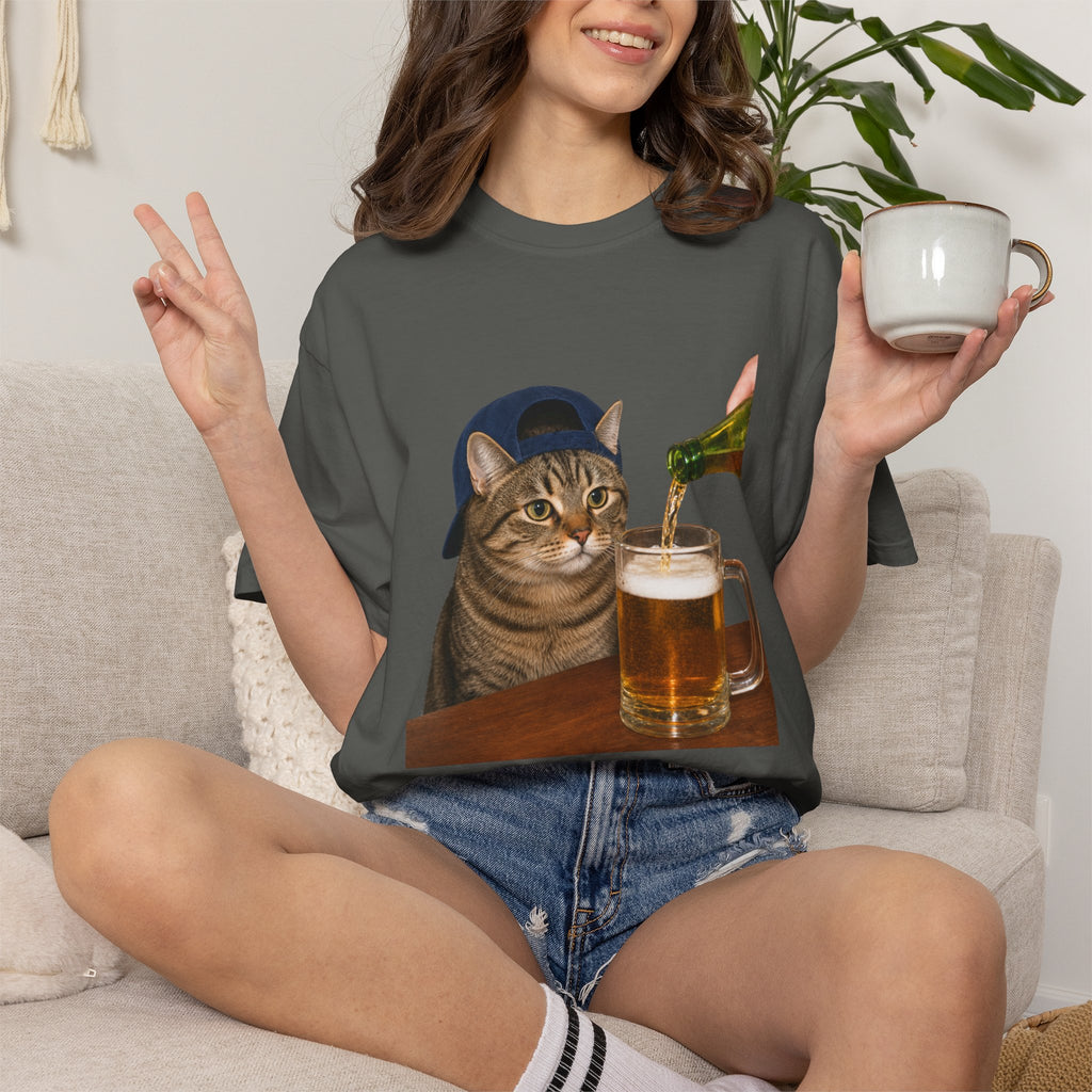 Cat With Beer T-Shirt — Funny Cat Drinking Beer Graphic Tee