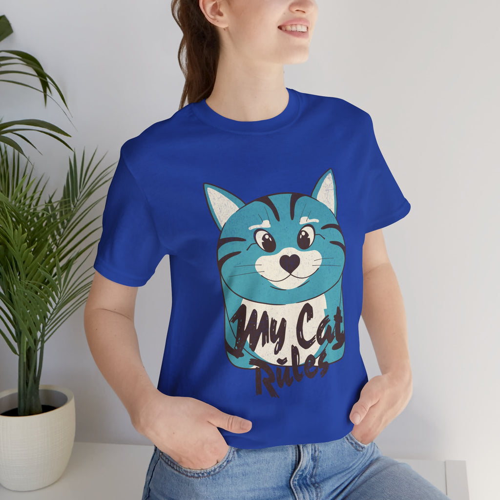 My Cat Rules T-Shirt — Cute Blue Cat Graphic Tee for Cat Lovers