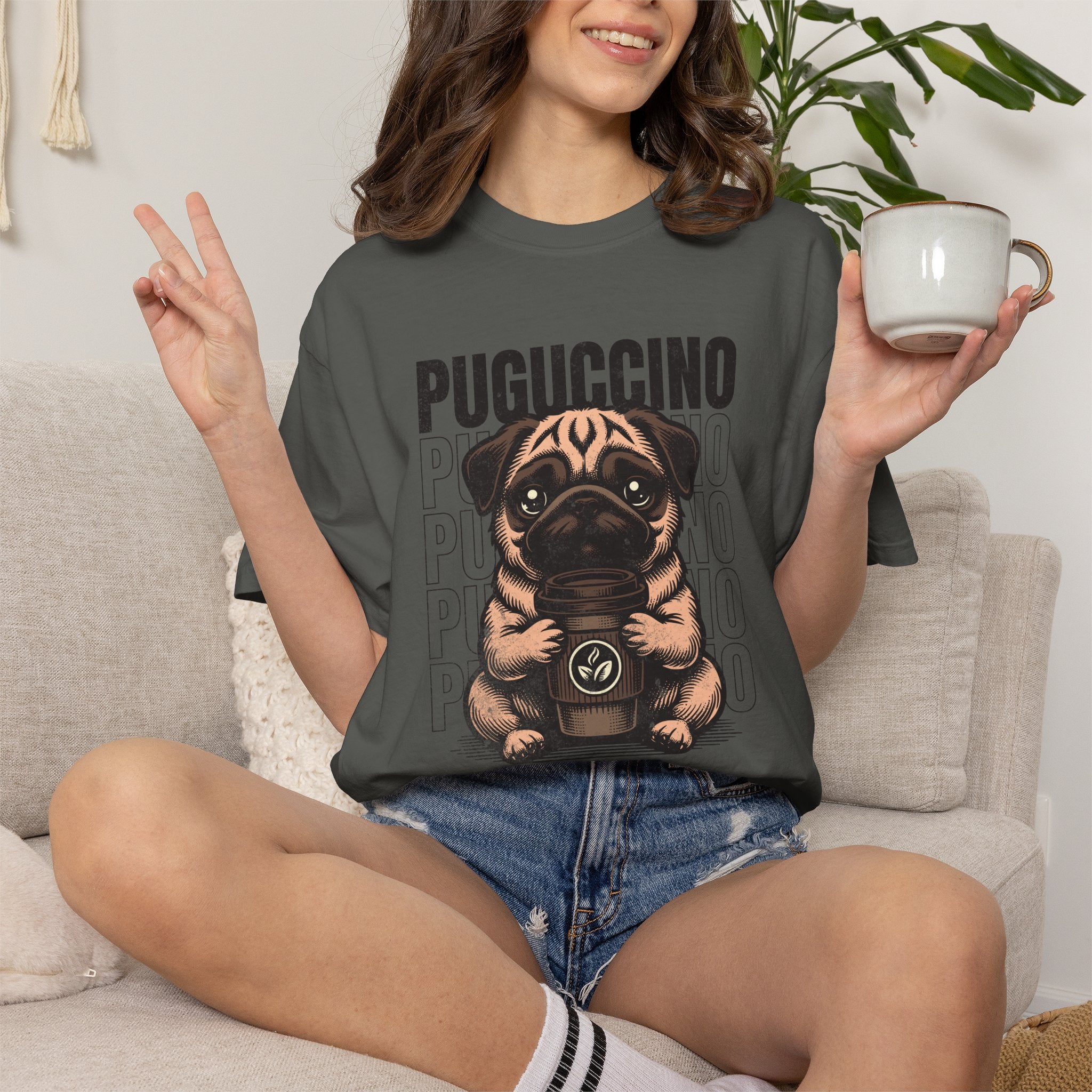 Puguccino Puppy T‑Shirt — Cute Pug Coffee Dog Graphic Tee