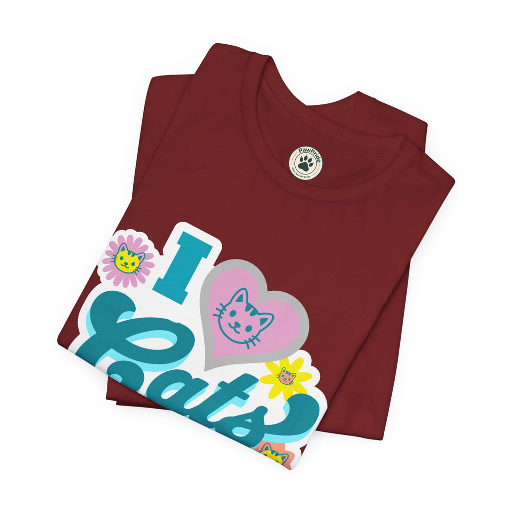 I  Cats Retro Floral Tee — Cute Cat Lover Graphic T-Shirt